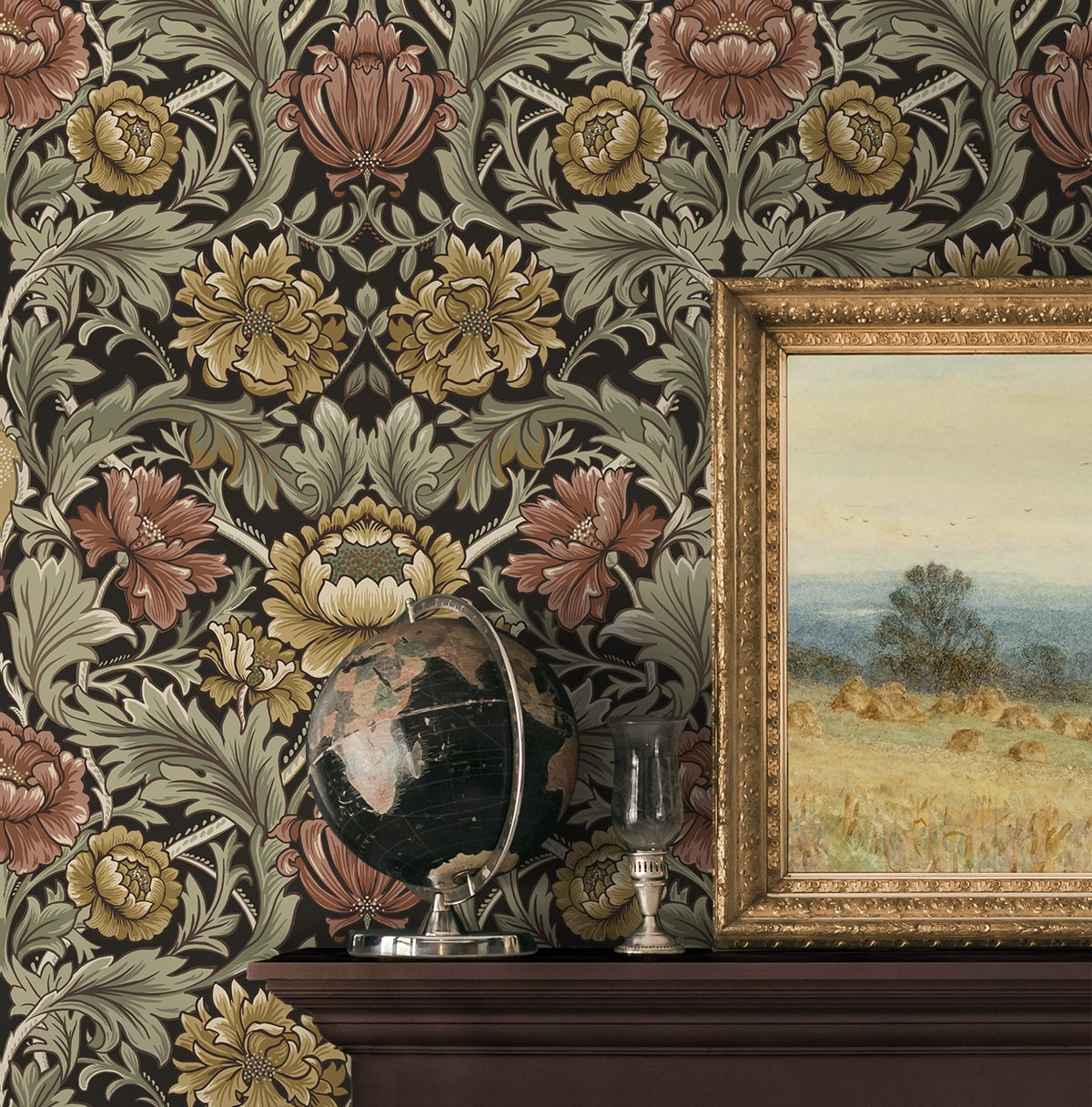 Acanthus Floral Cameo Peel and Stick Removable Wallpaper