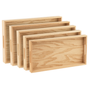 Oak Wood Nested Serving Trays  Five Piece Set of Rectangular Quality Wooden Trays with Cut Out Handles