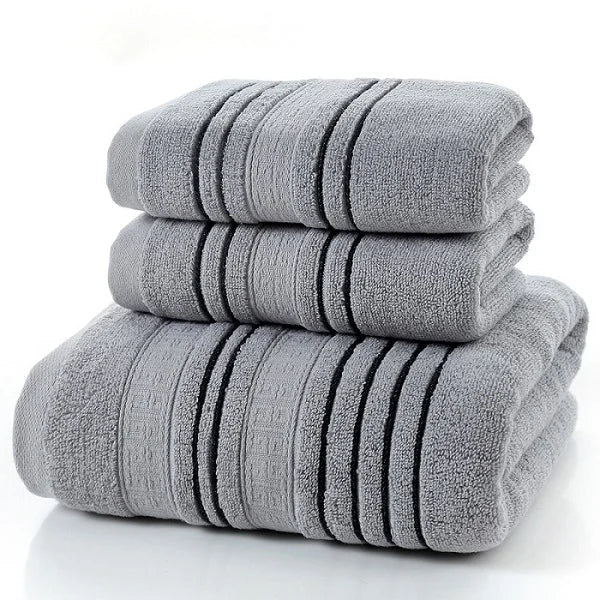 3 Pieces Grey Cotton Towel Set for Men Toalla 2pc Face Washcloth, Hand Towel, 1pc Bath Towel, Camping Shower Towels, Bathroom