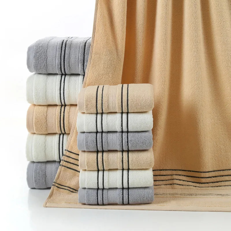 3 Pieces Grey Cotton Towel Set for Men Toalla 2pc Face Washcloth, Hand Towel, 1pc Bath Towel, Camping Shower Towels, Bathroom
