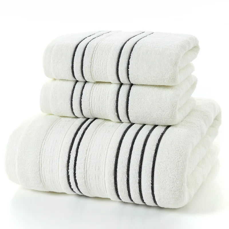 3 Pieces Grey Cotton Towel Set for Men Toalla 2pc Face Washcloth, Hand Towel, 1pc Bath Towel, Camping Shower Towels, Bathroom