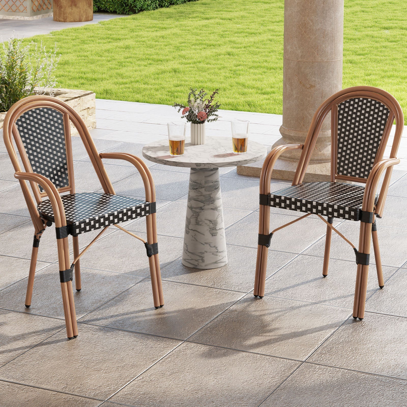 Linensnthings.com Hand-Woven PE Wicker Outdoor French Bistro Chairs Set ...