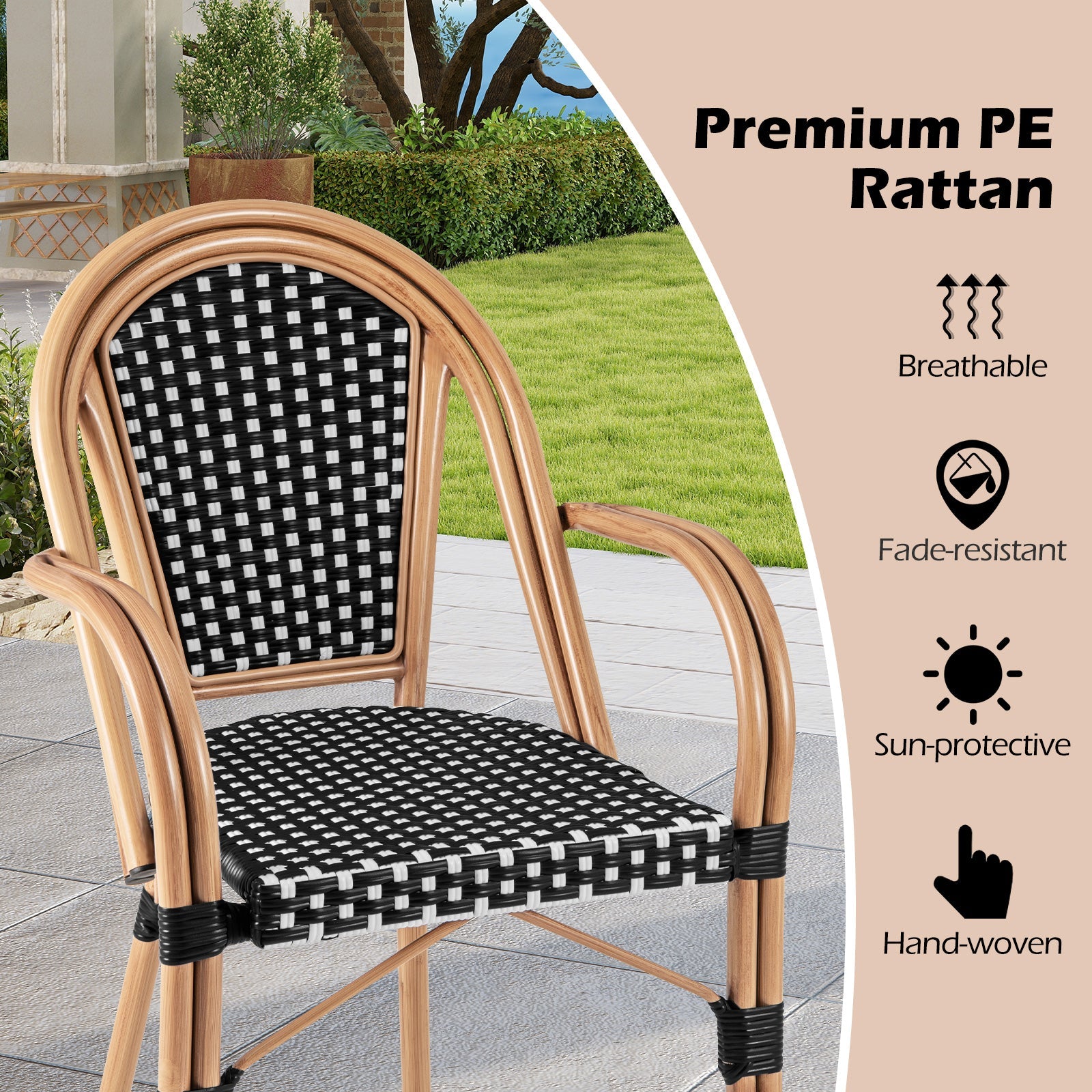 Outdoor French Bistro Chairs Set of 2 - Black