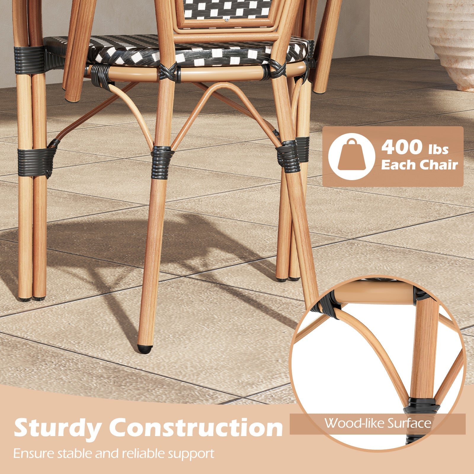 Outdoor French Bistro Chairs Set of 2 - Black