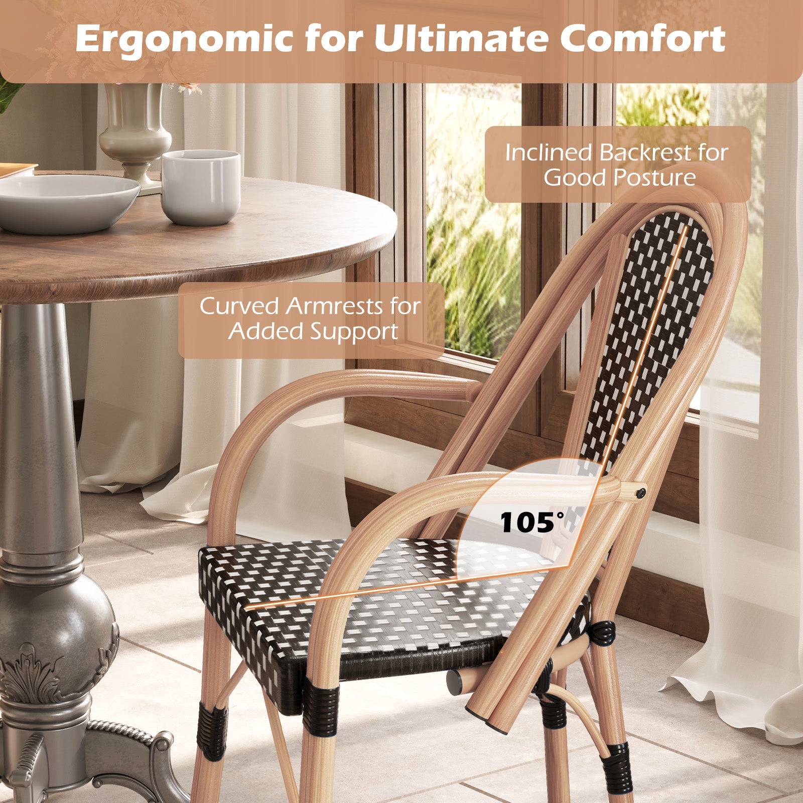Outdoor French Bistro Chairs Set of 2 - Black
