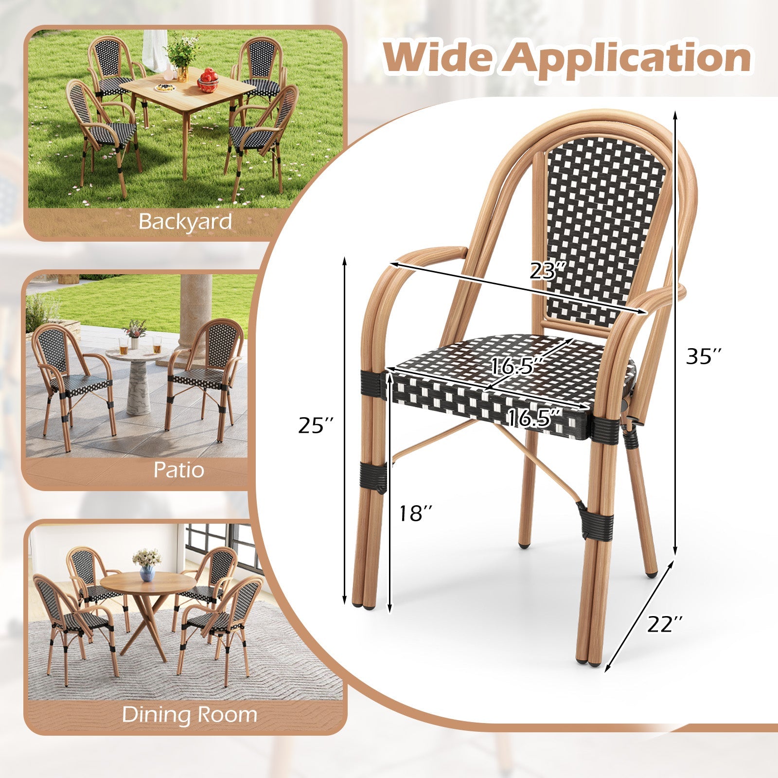 Outdoor French Bistro Chairs Set of 2 - Black