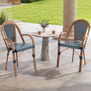 Hand-Woven Outdoor French Bistro Chairs Set of 2 - Blue