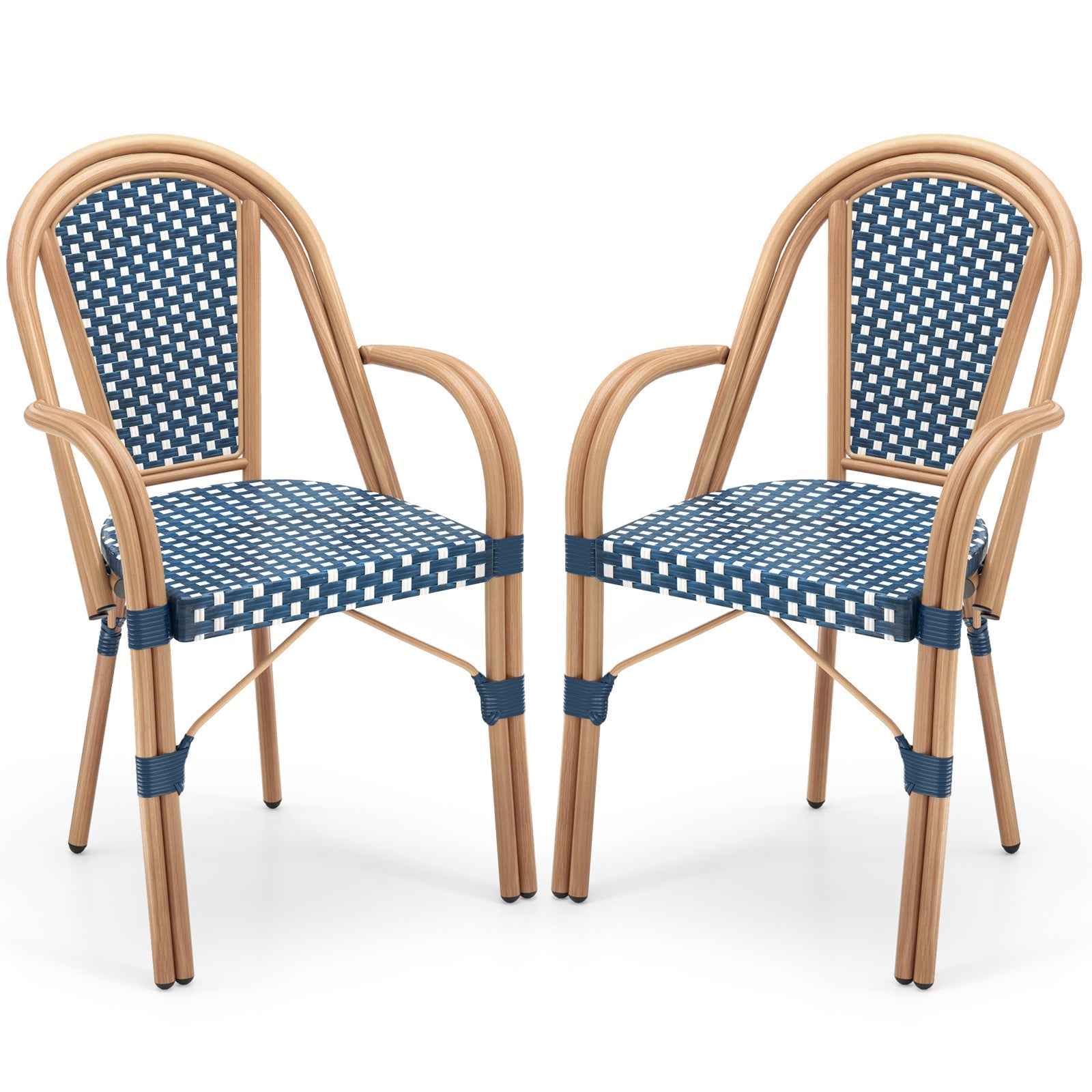 Hand-Woven Outdoor French Bistro Chairs Set of 2 - Blue