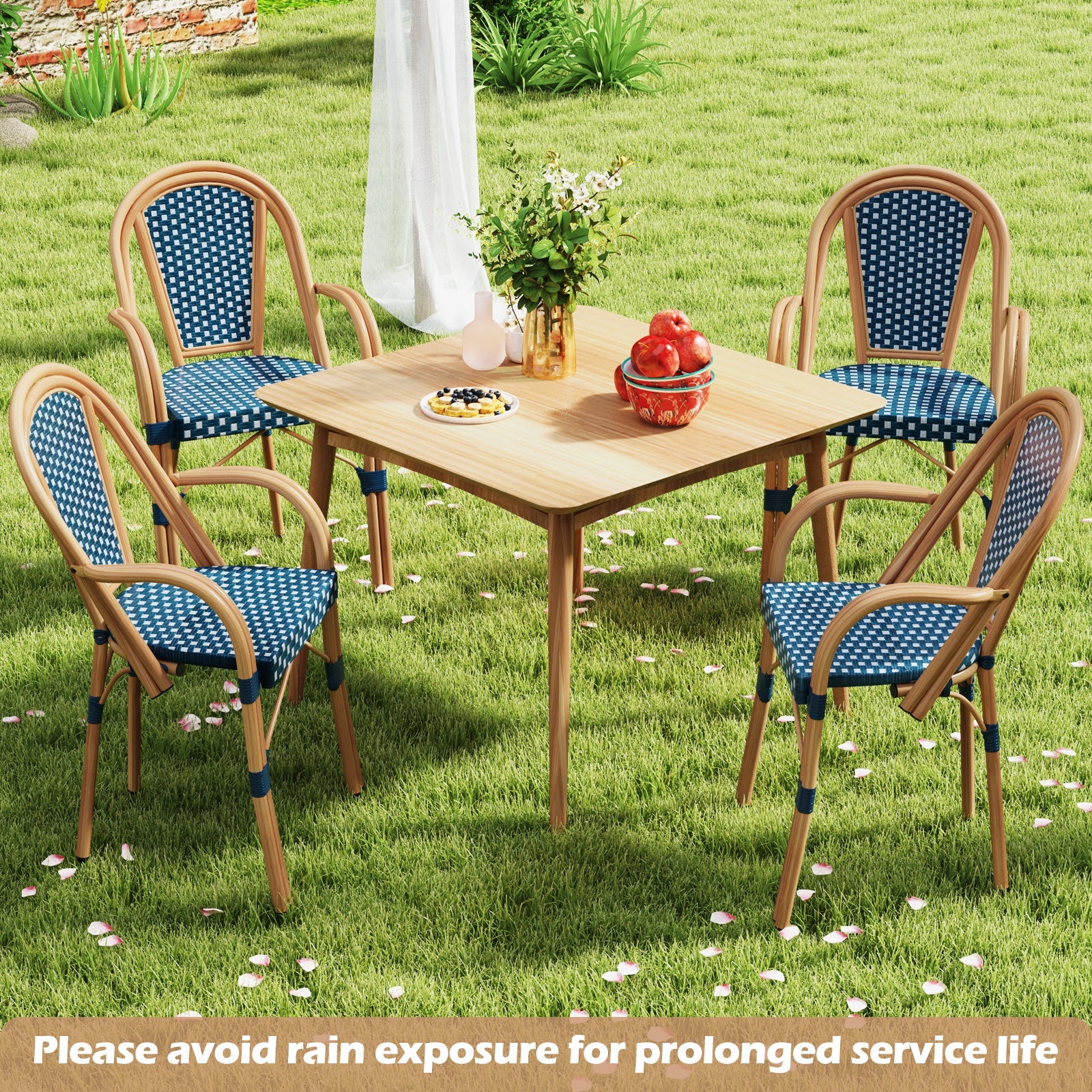 Hand-Woven Outdoor French Bistro Chairs Set of 2 - Blue