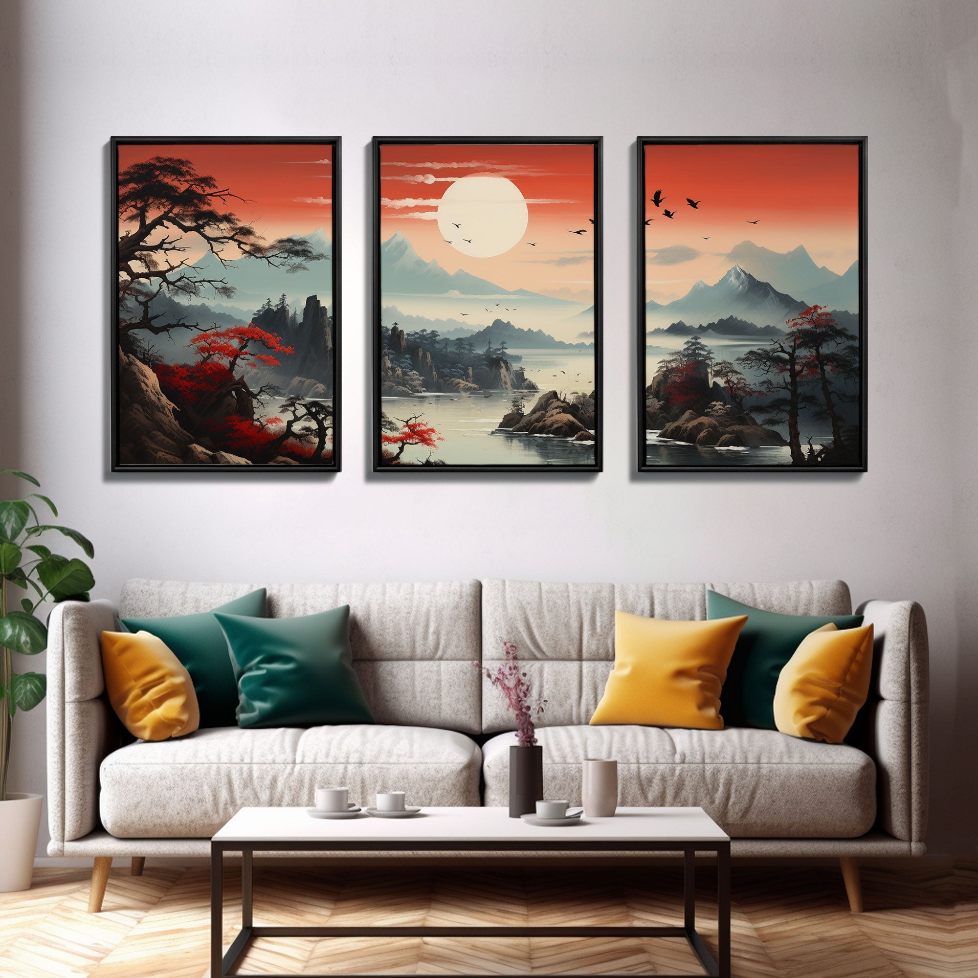 Japanese Wall Art, Mountains Print, Canvas Print, 3 Piece