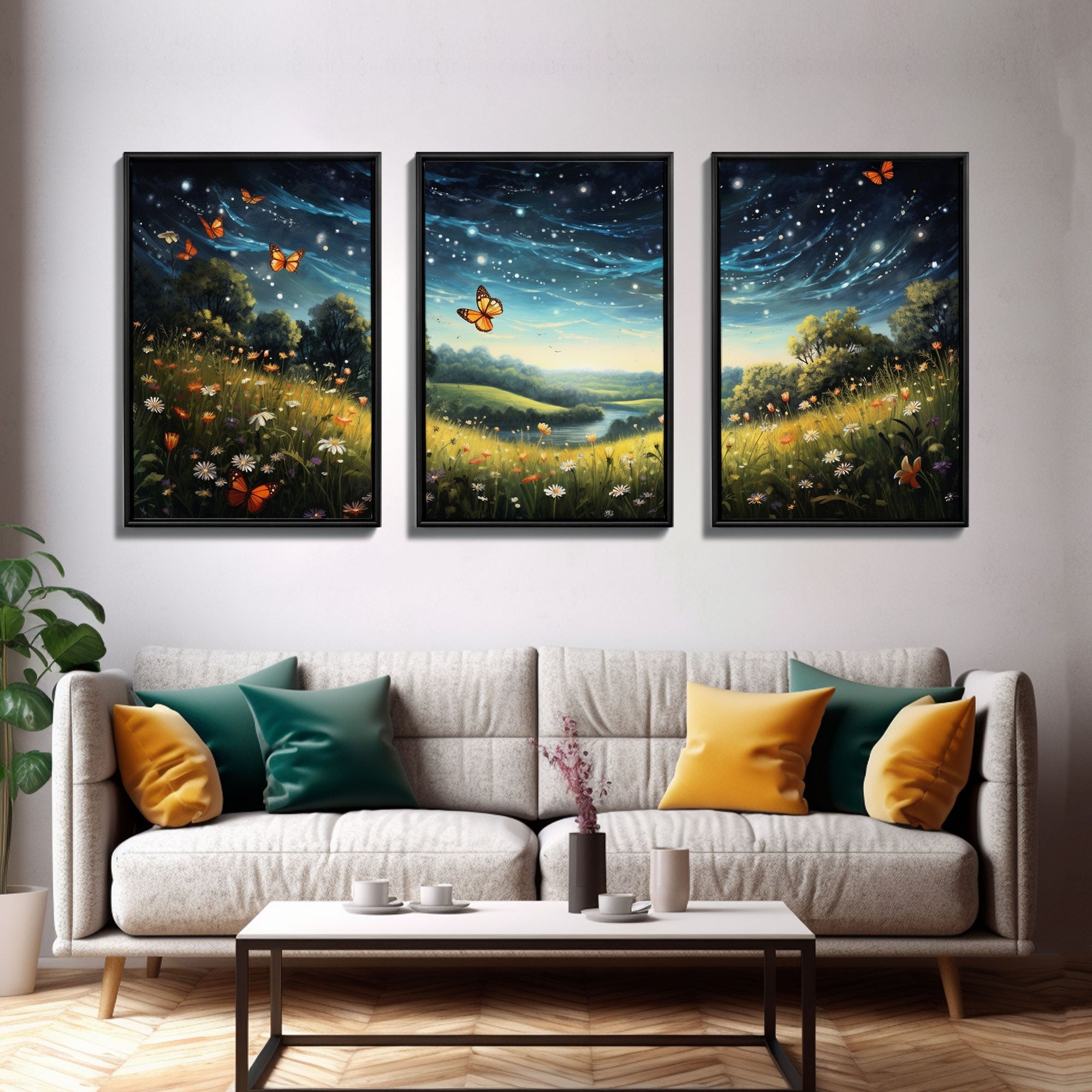 Wildflower Meadow Canvas Print, 3 Piece Wall Art