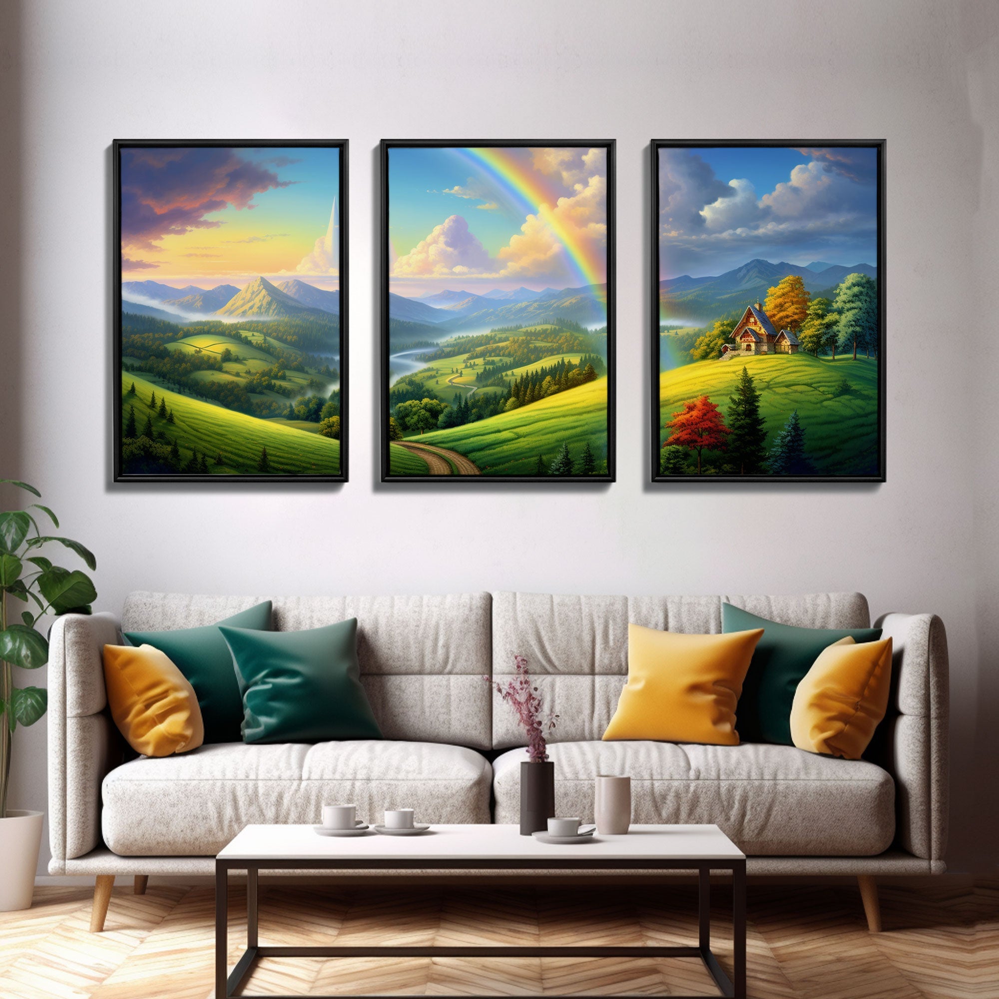 Rainbow Wall Art, Canvas Print, 3 Piece Wall Art