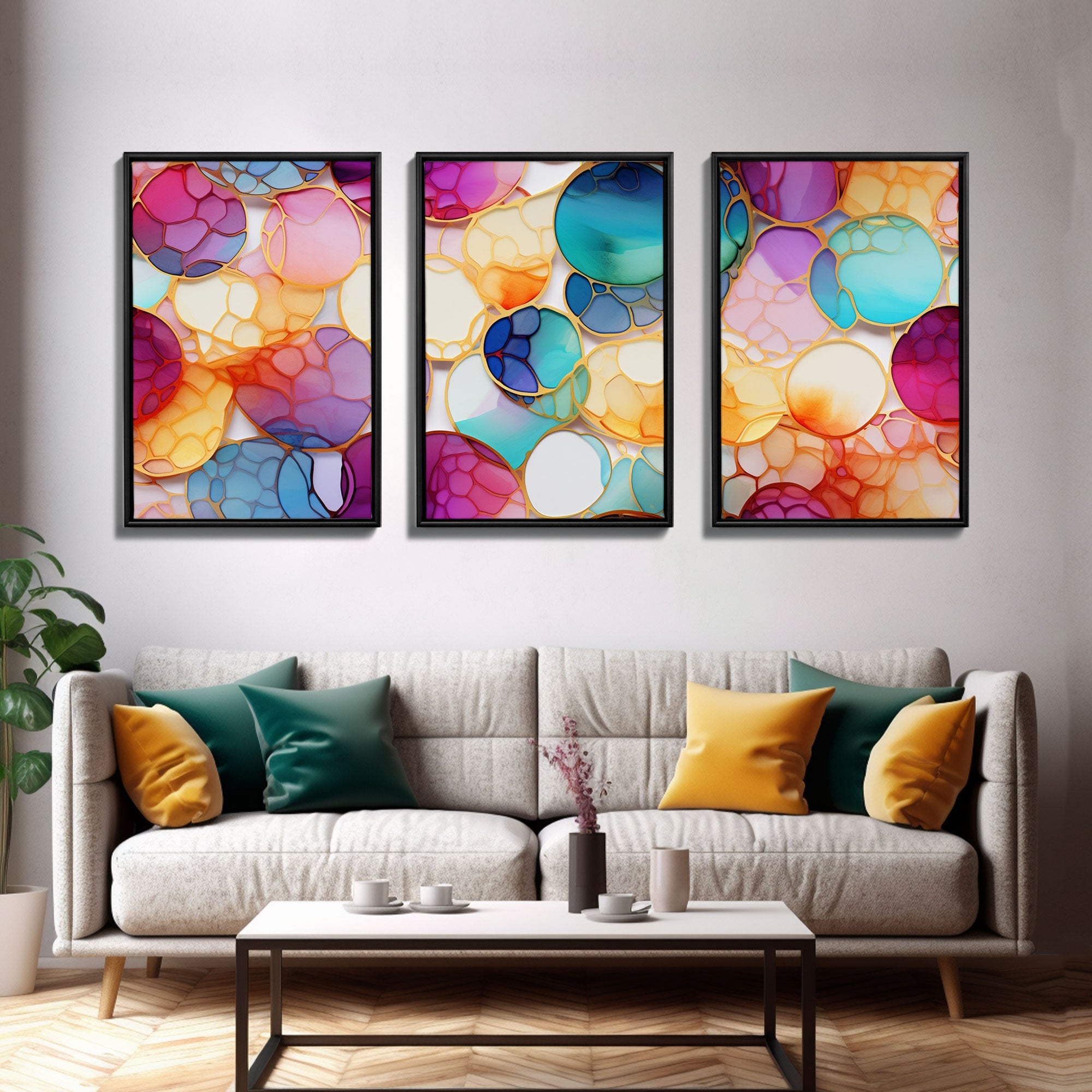 Vibrant Wall Print, Canvas Print, 3 Piece Wall Art
