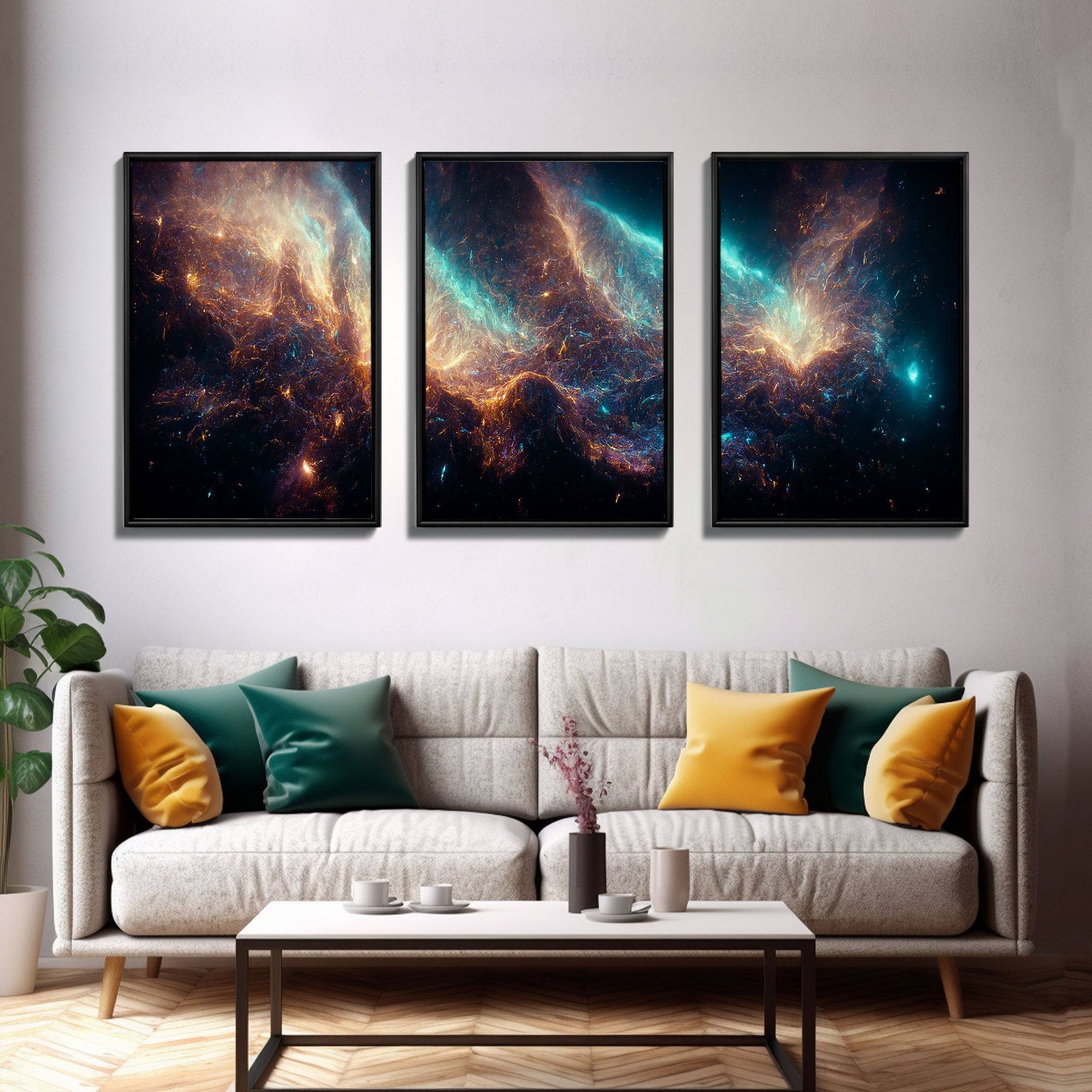Galaxy of Stars, String Theory, 3 Piece Wall Art, Ready To Hang Canvas Print