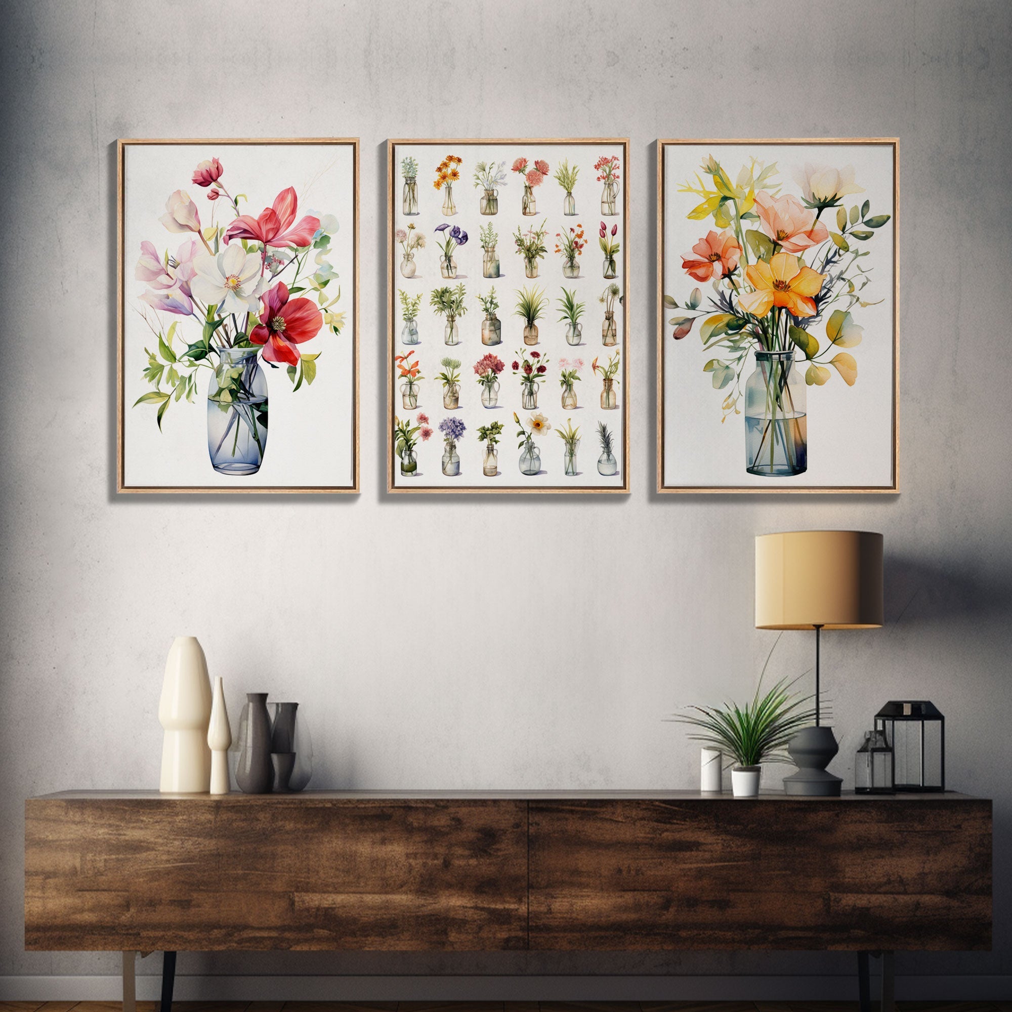 3 Piece Set, Cute Kawaii Floral Print, Wall Decor