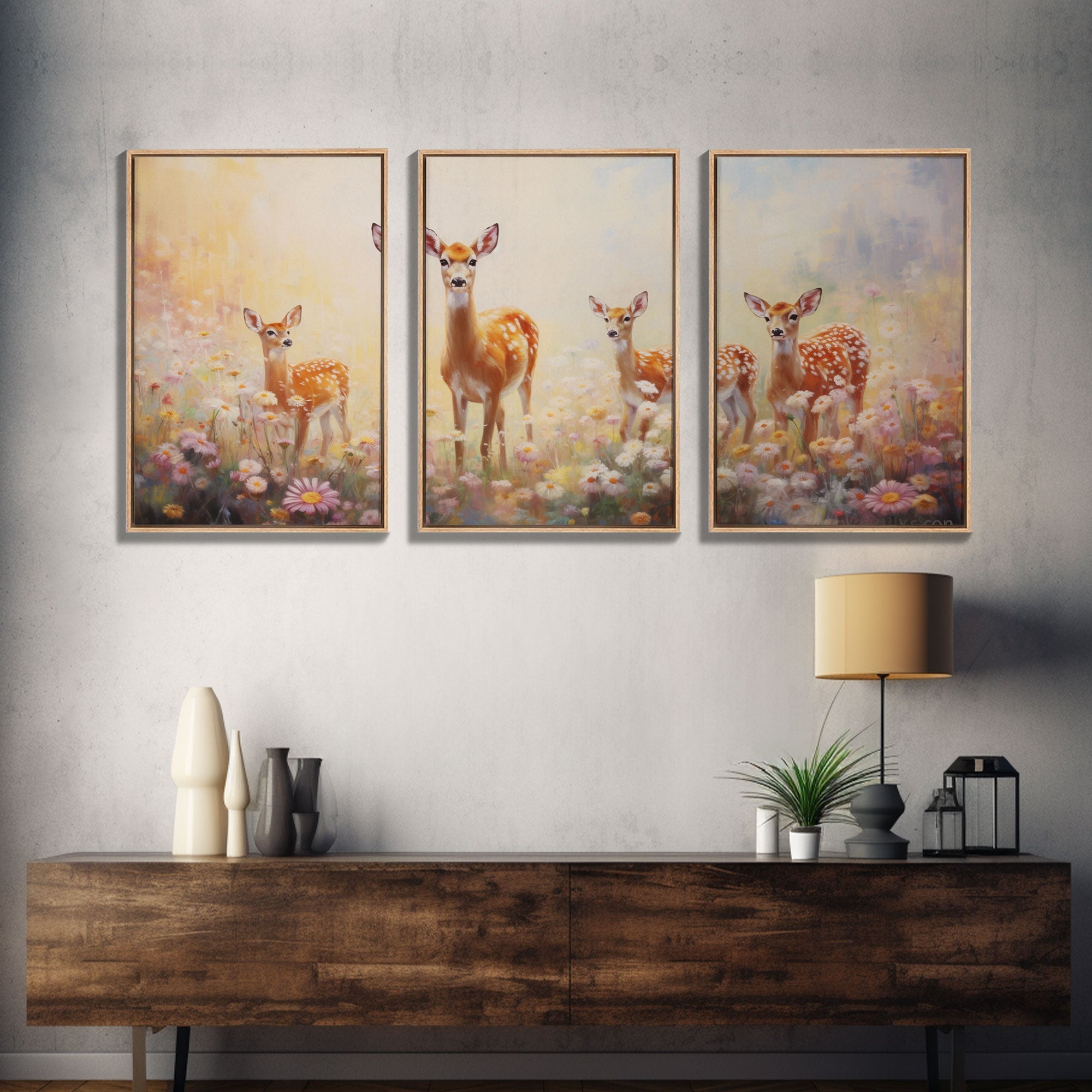 Deer Wall Art, Canvas Print, 3 Piece Wall Art