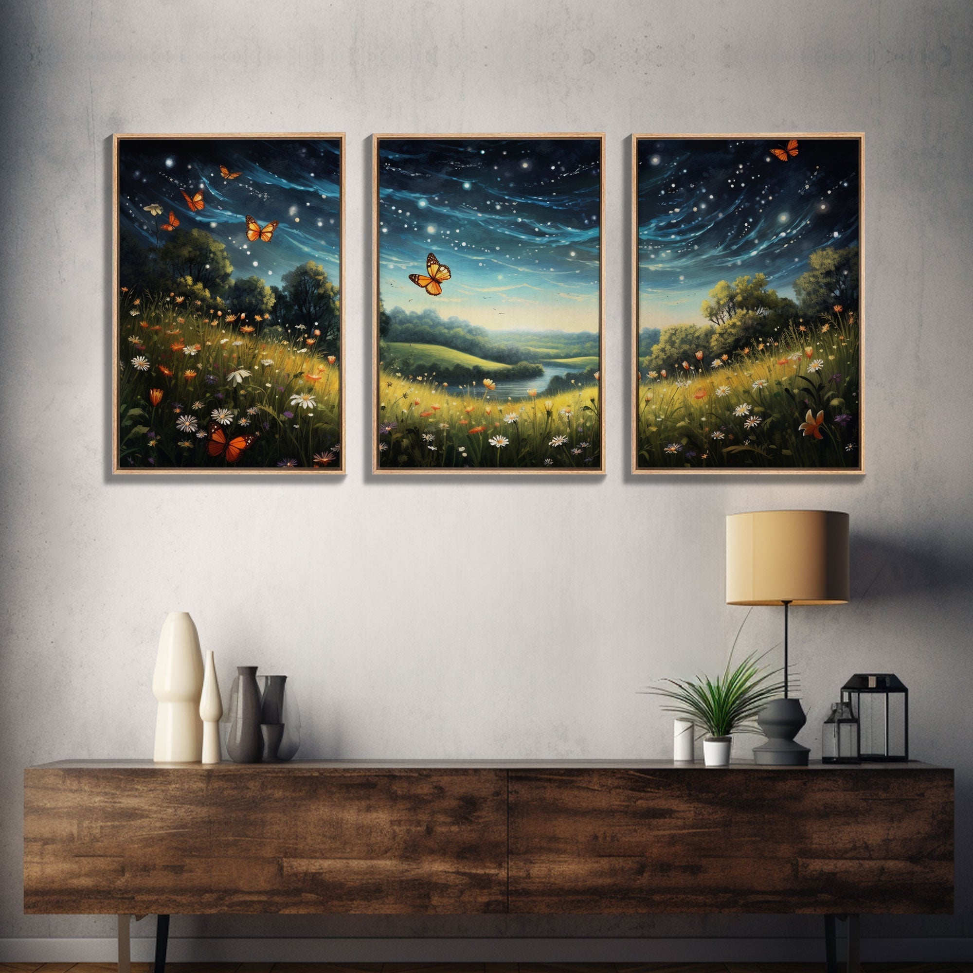 Wildflower Meadow Canvas Print, 3 Piece Wall Art