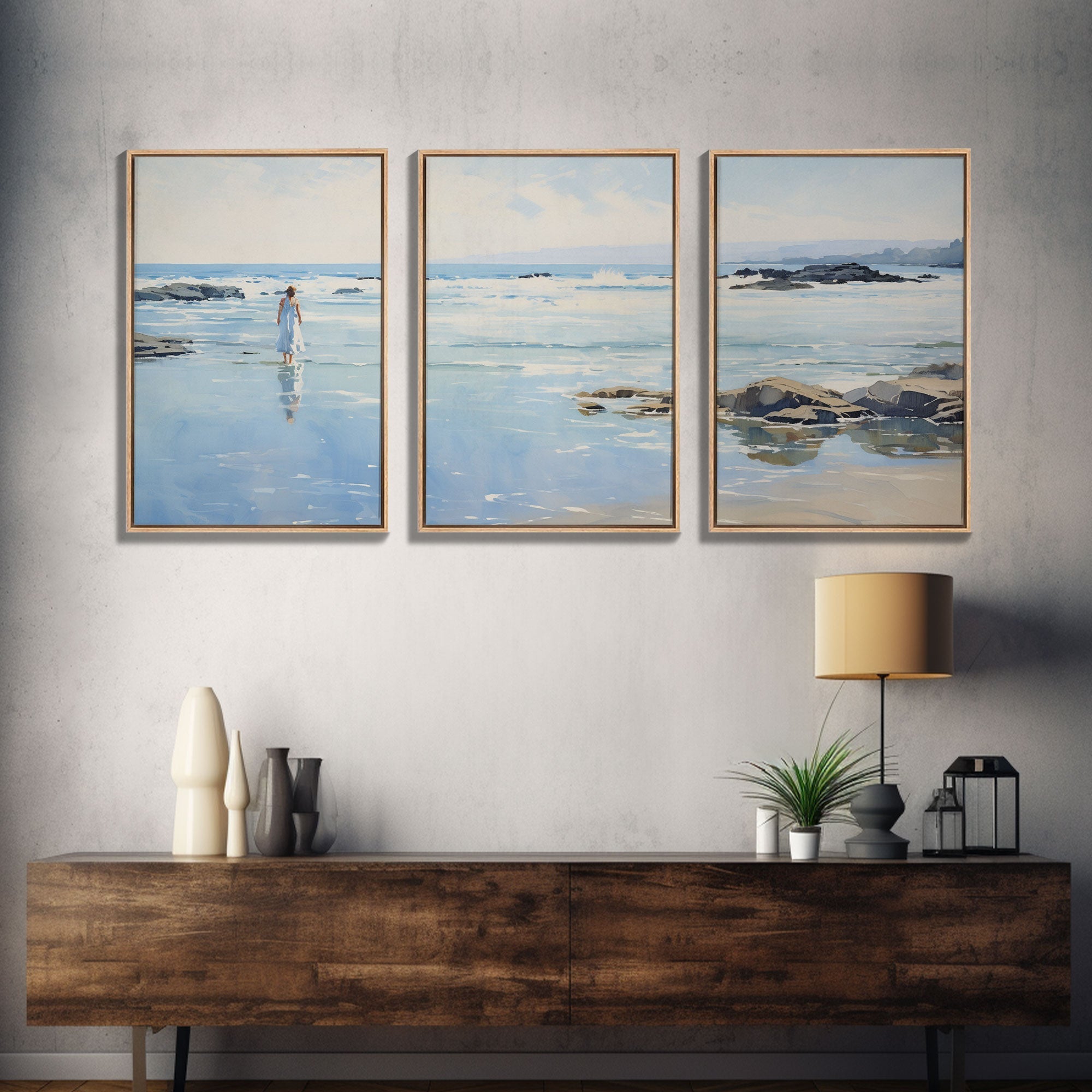 Framed Ocean Art | 3 Piece Art | Triptych Painting