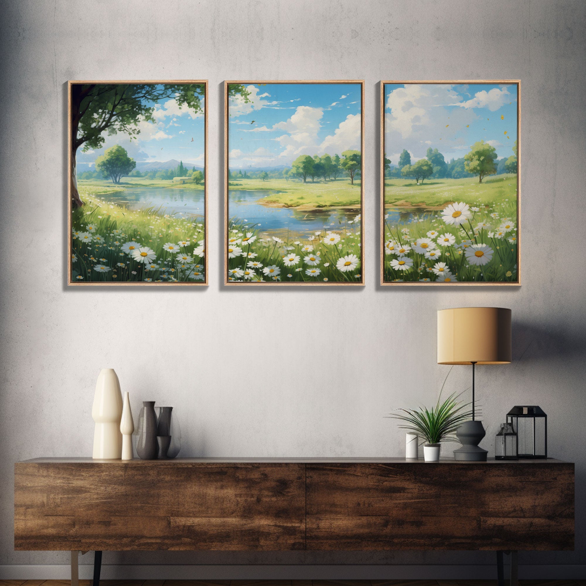 Wildflower Meadow, Canvas Print, 3 Piece Wall Art