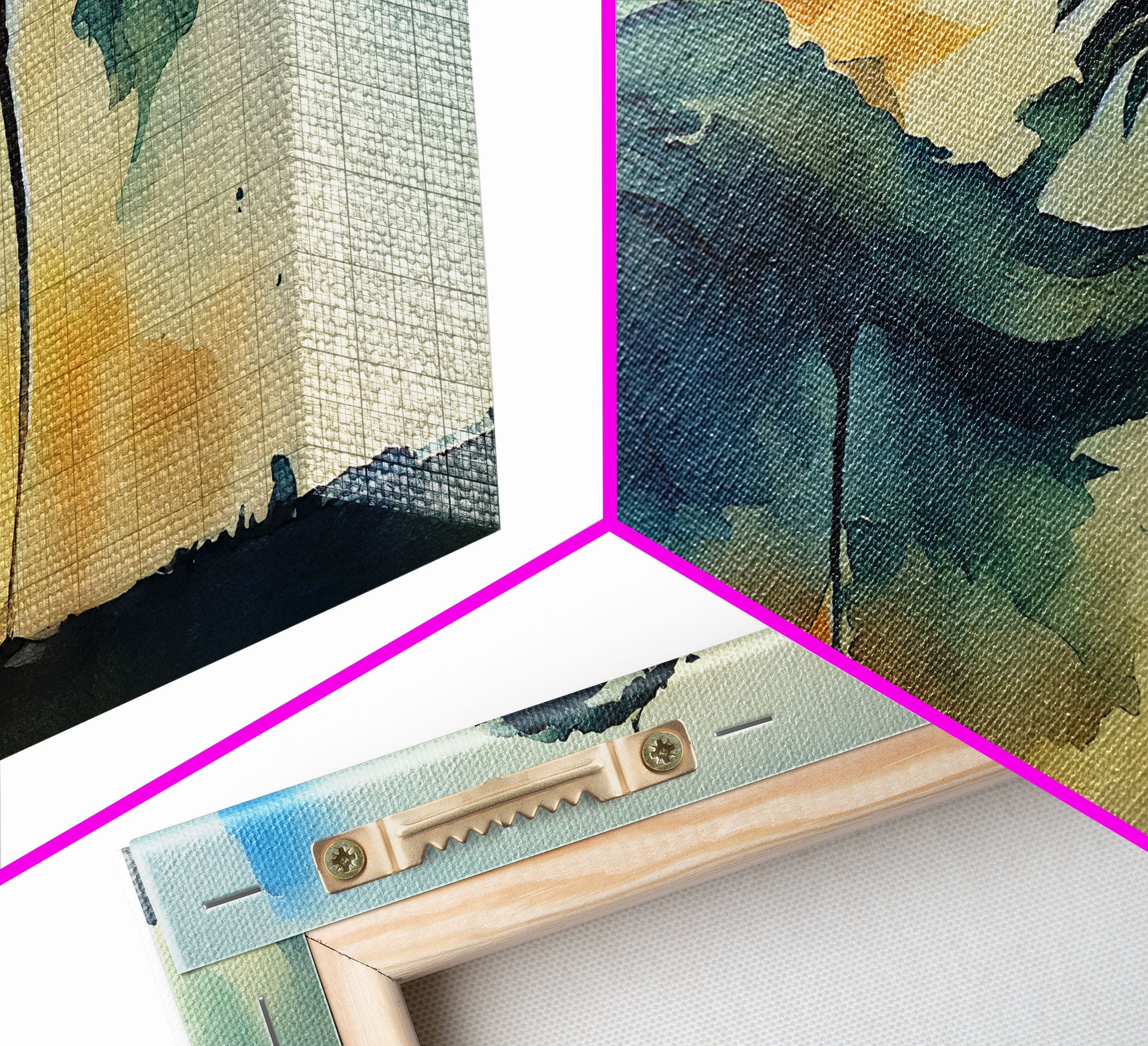 Watercolor of a Palm Tree Blowing in a Hurricane, 3 Piece Canvas Print, Wall Art