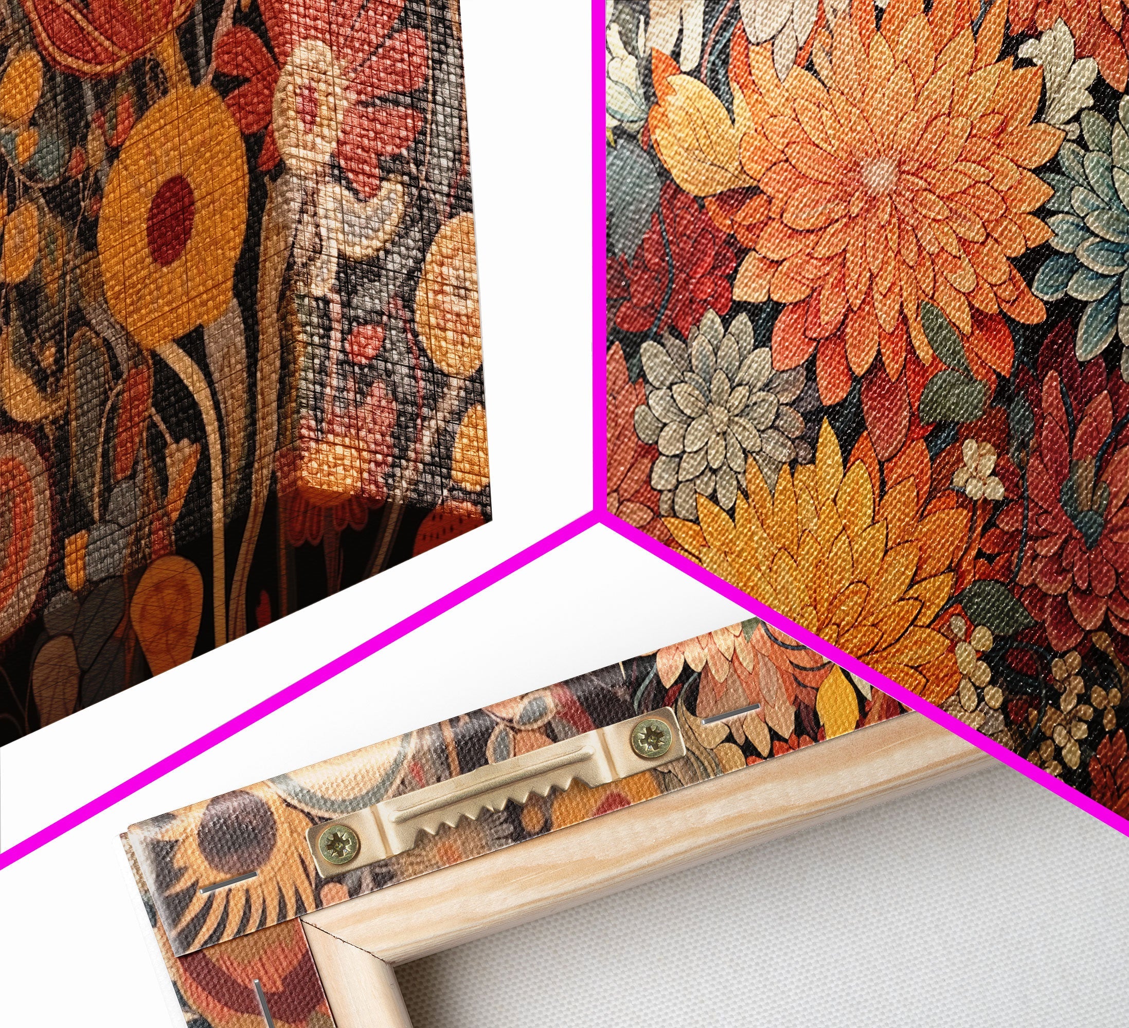 Boho Style Wall Art, Framed Canvas Print 3 Piece Set