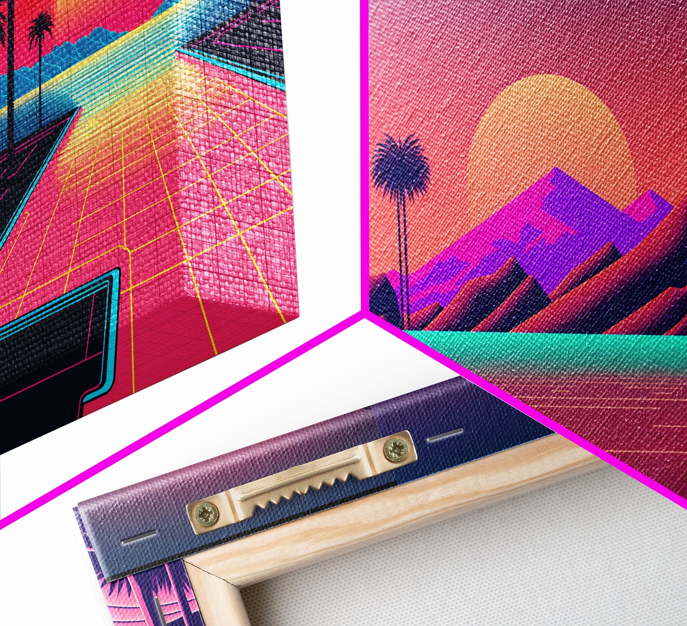 Retro 80s Style Art, 3 Panel Framed Canvas Prints