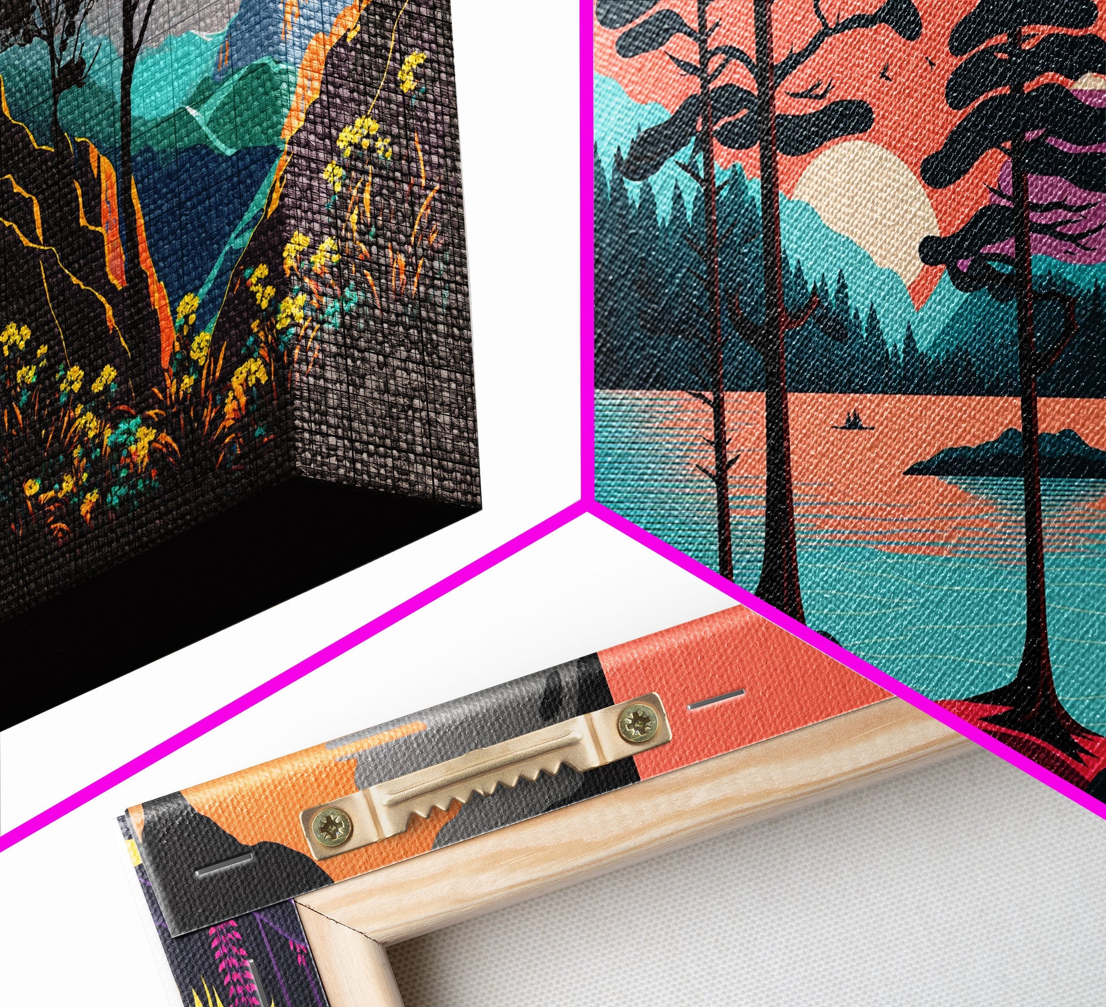 3 Piece Framed Canvas Wall Art, Mountain Range Top Print