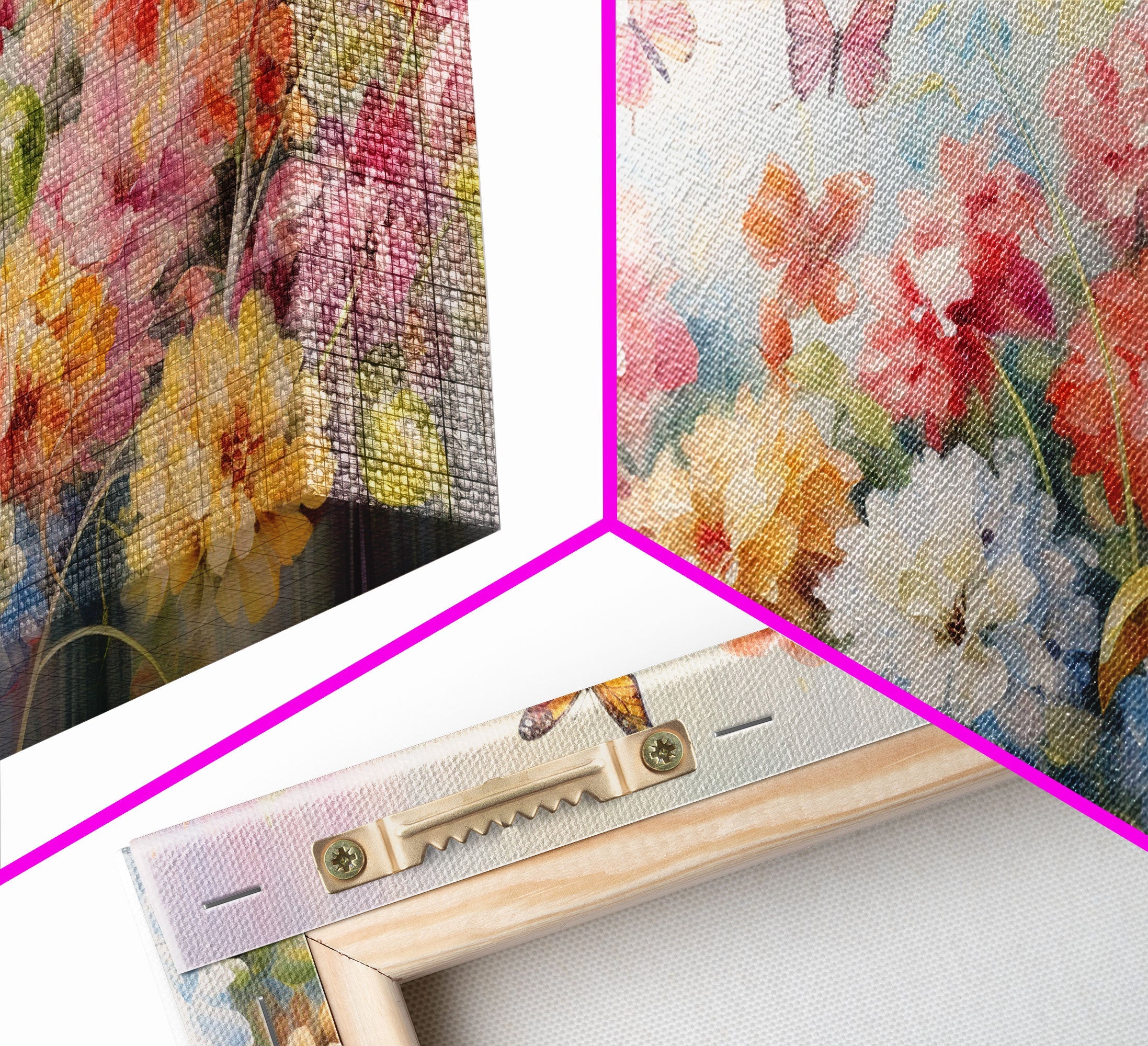 Peony Wall Art, Butterflies Art, Canvas Print, 3 Piece Wall Art