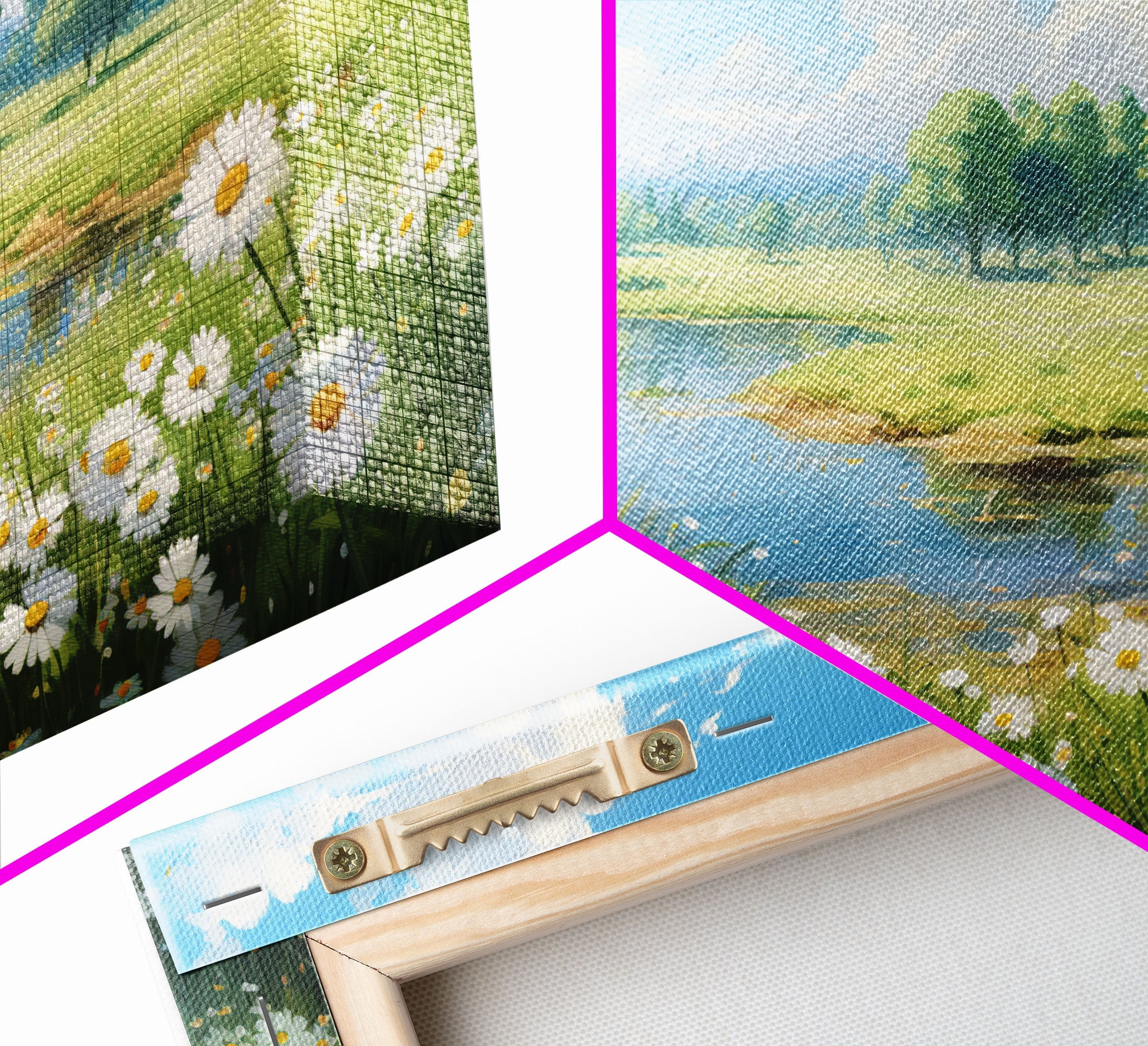 Beautiful Spring Meadow Landscape Painting 3 Piece Set, Wall Art