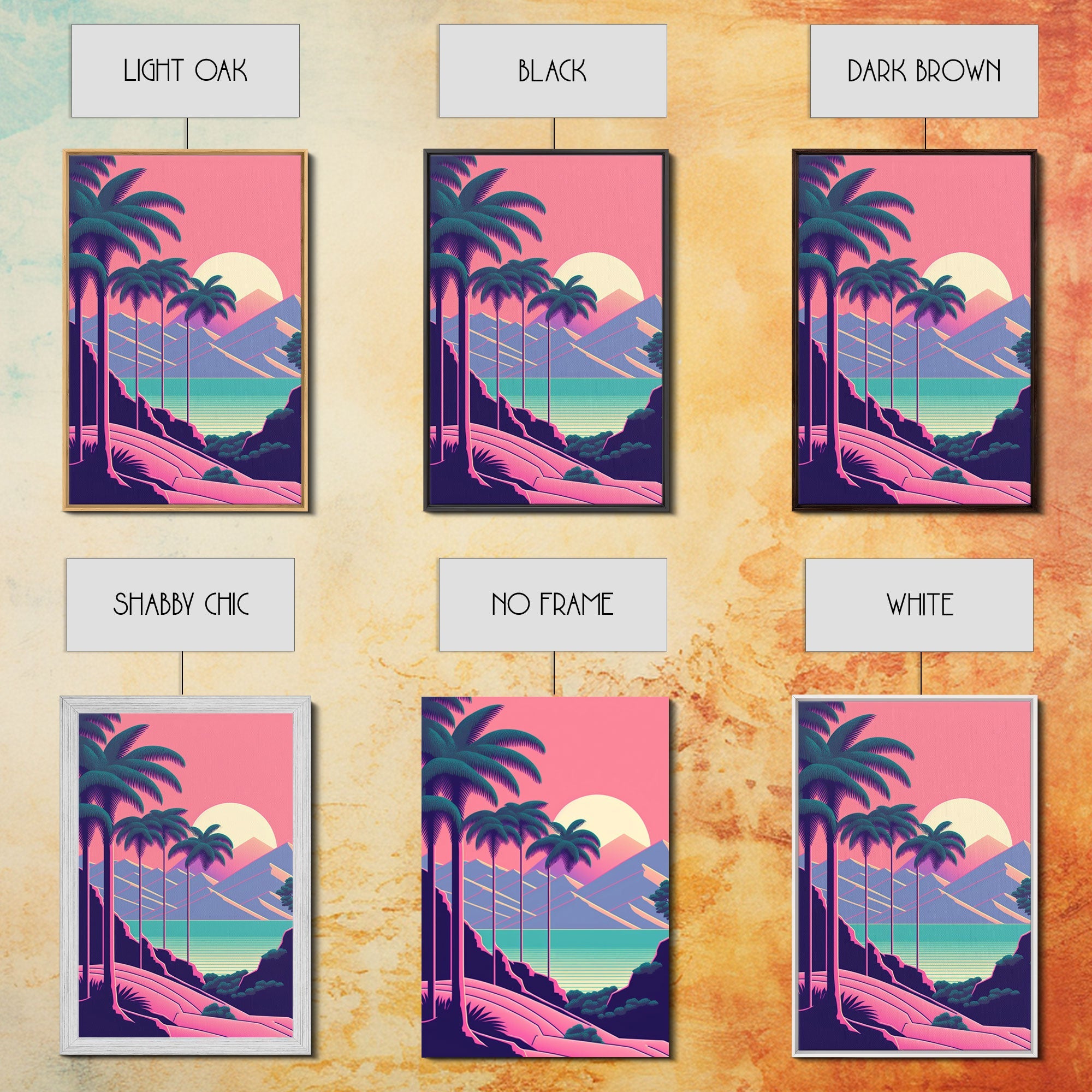 Retro 80s Style Art, 3 Panel Framed Canvas Prints