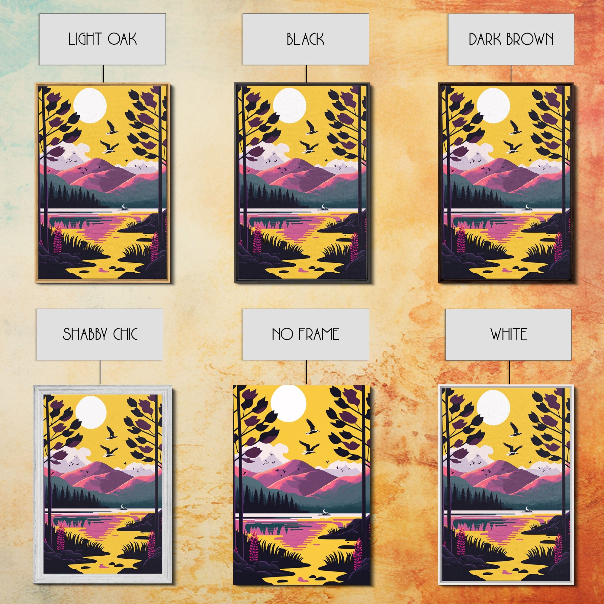 3 Piece Framed Canvas Wall Art, Mountain Range Top Print