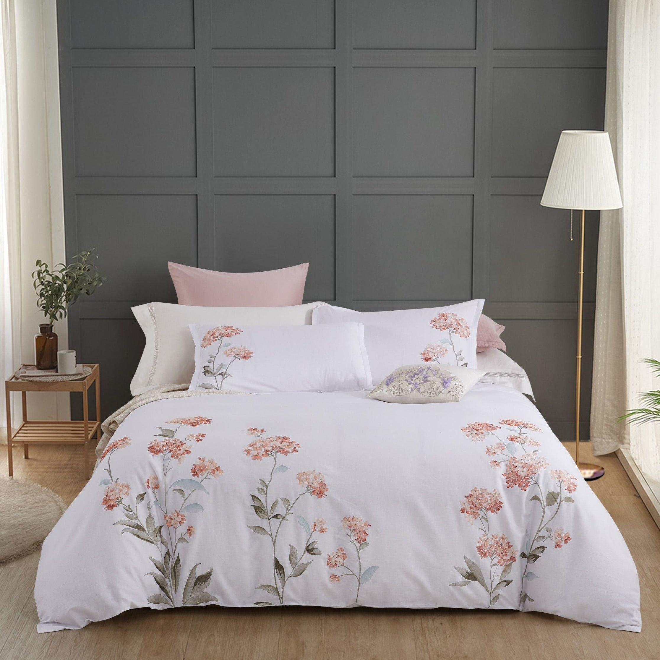 Hydrangea Embroidered Duvet Cover Set