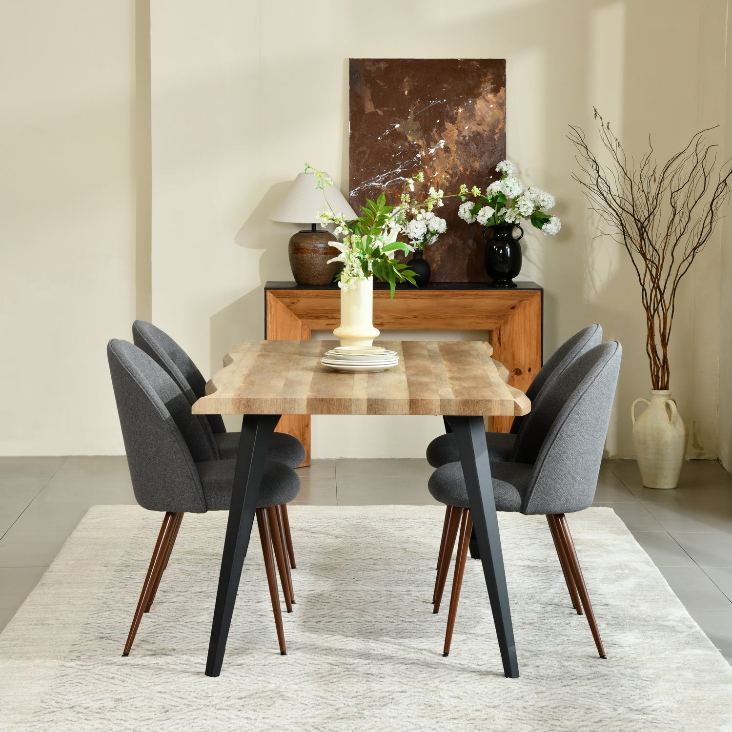 Lancelot 63" Walnut Dining Table for 6 with Black Metal Legs