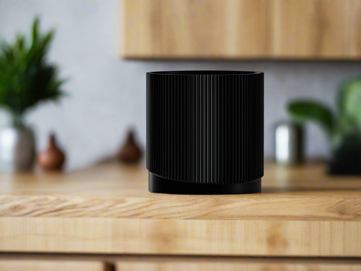 Mid-Century Ribbed Planter with Drainage and Saucer