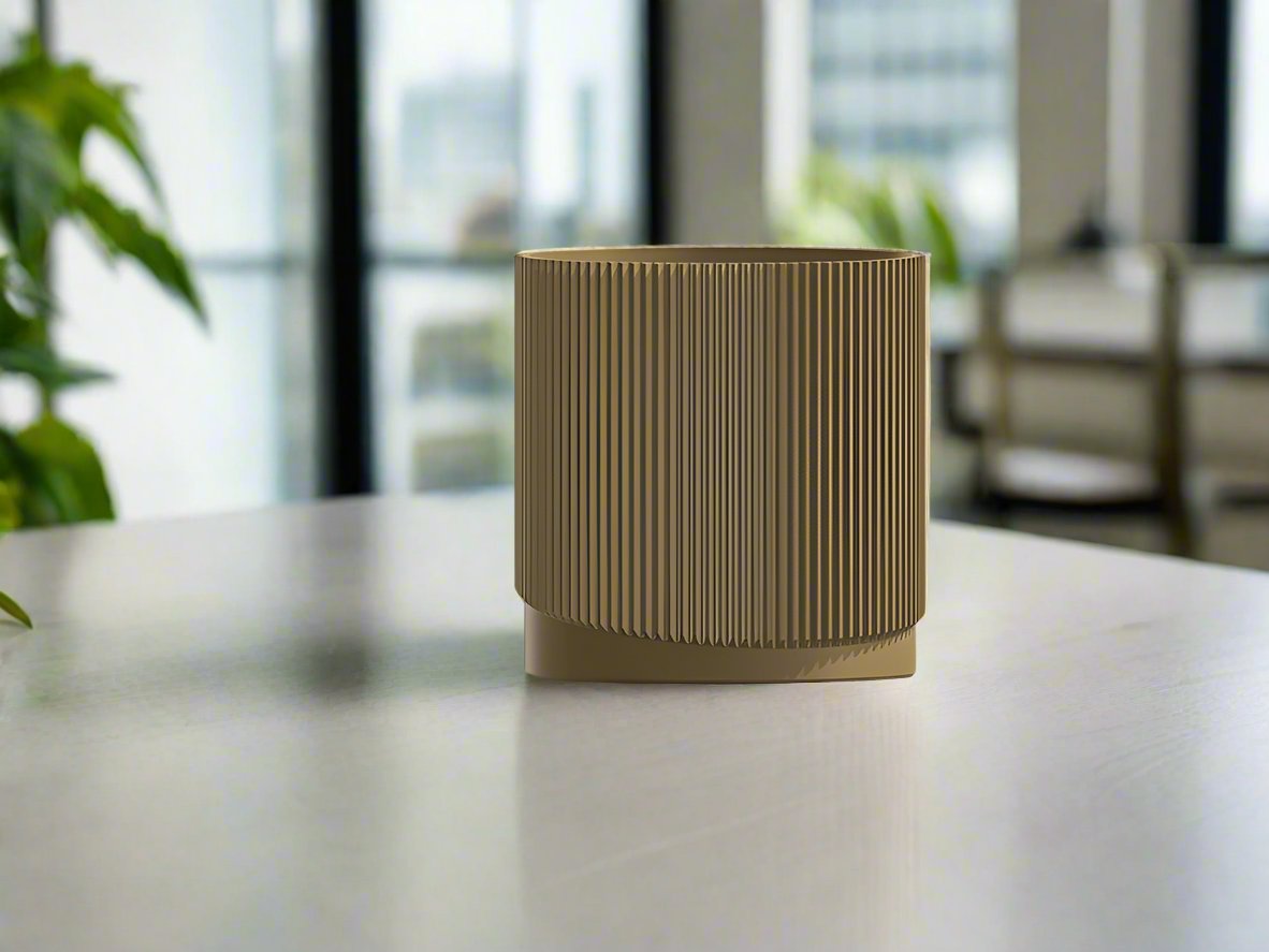 Mid-Century Ribbed Planter with Drainage and Saucer