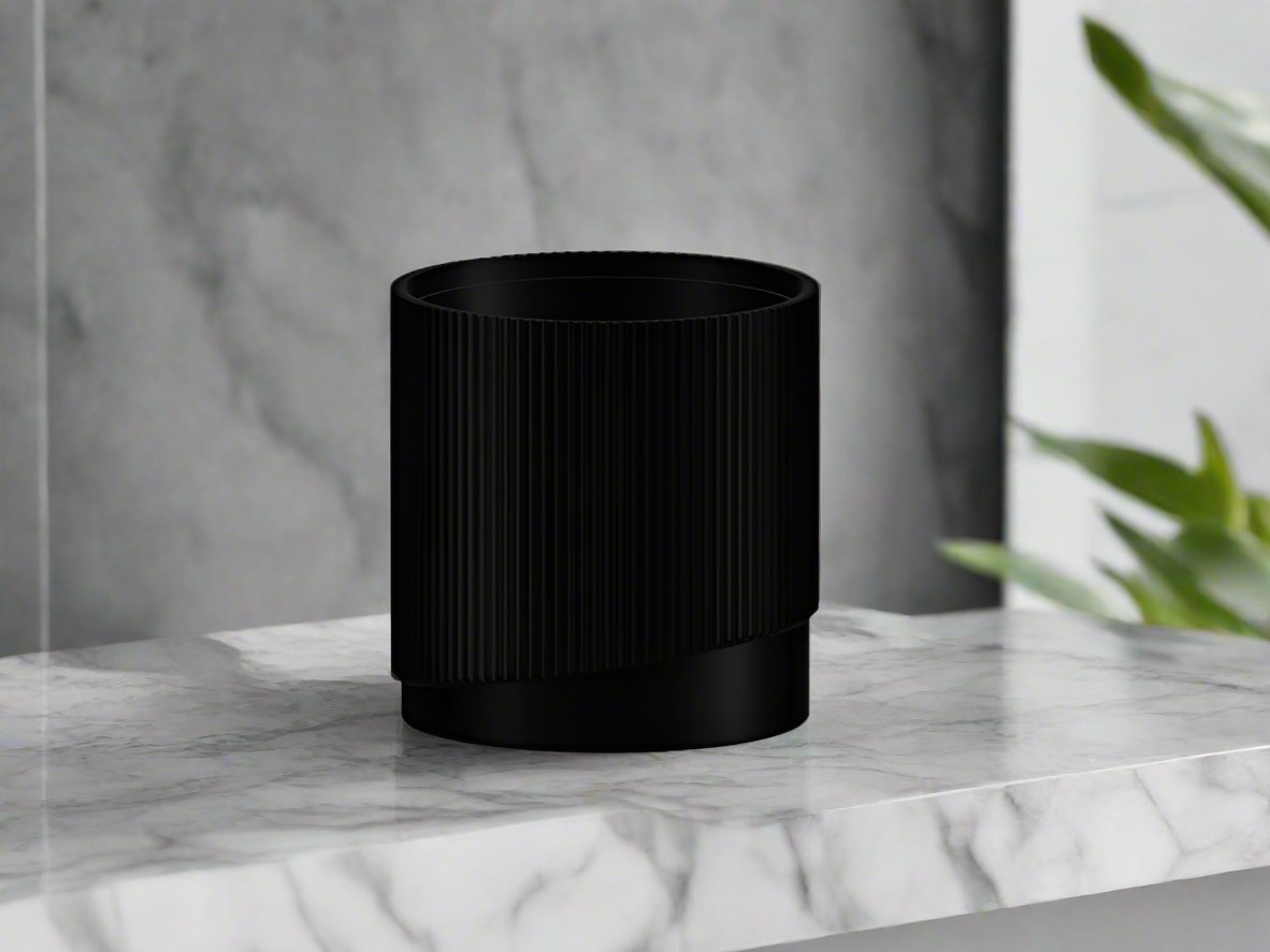 Mid-Century Ribbed Planter with Drainage and Saucer