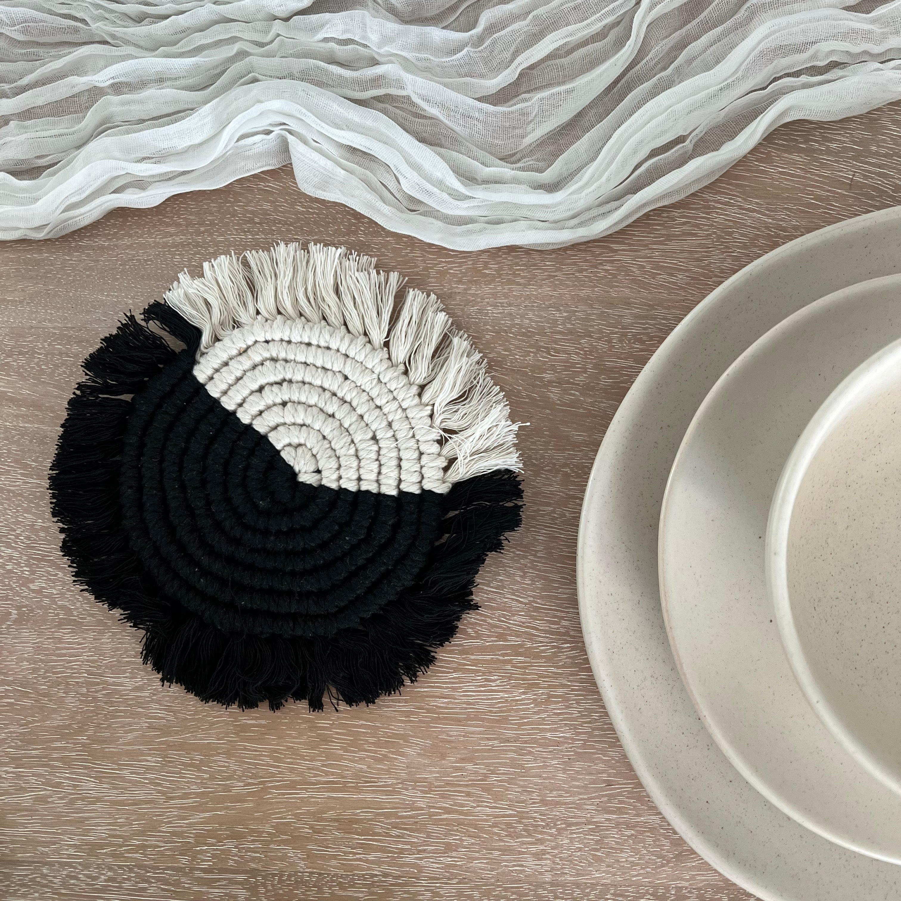 Macramé Drink Coasters, (7-inch)