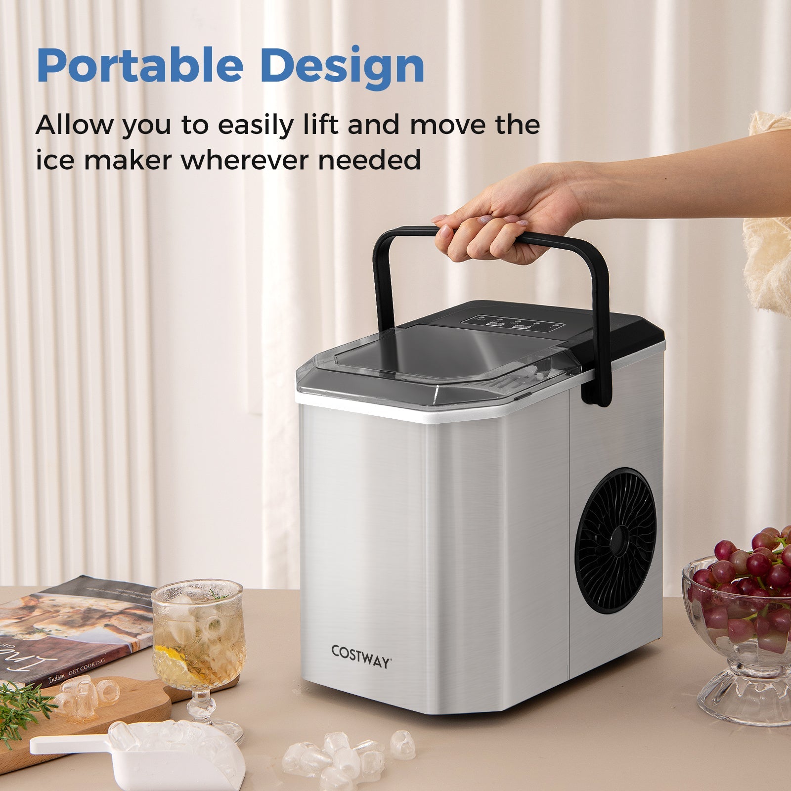 Ice Maker Countertop with Self-Cleaning -Silver
