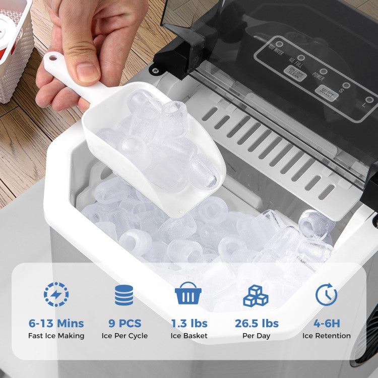 Countertop Ice Maker with Self-Cleaning for Home & Office