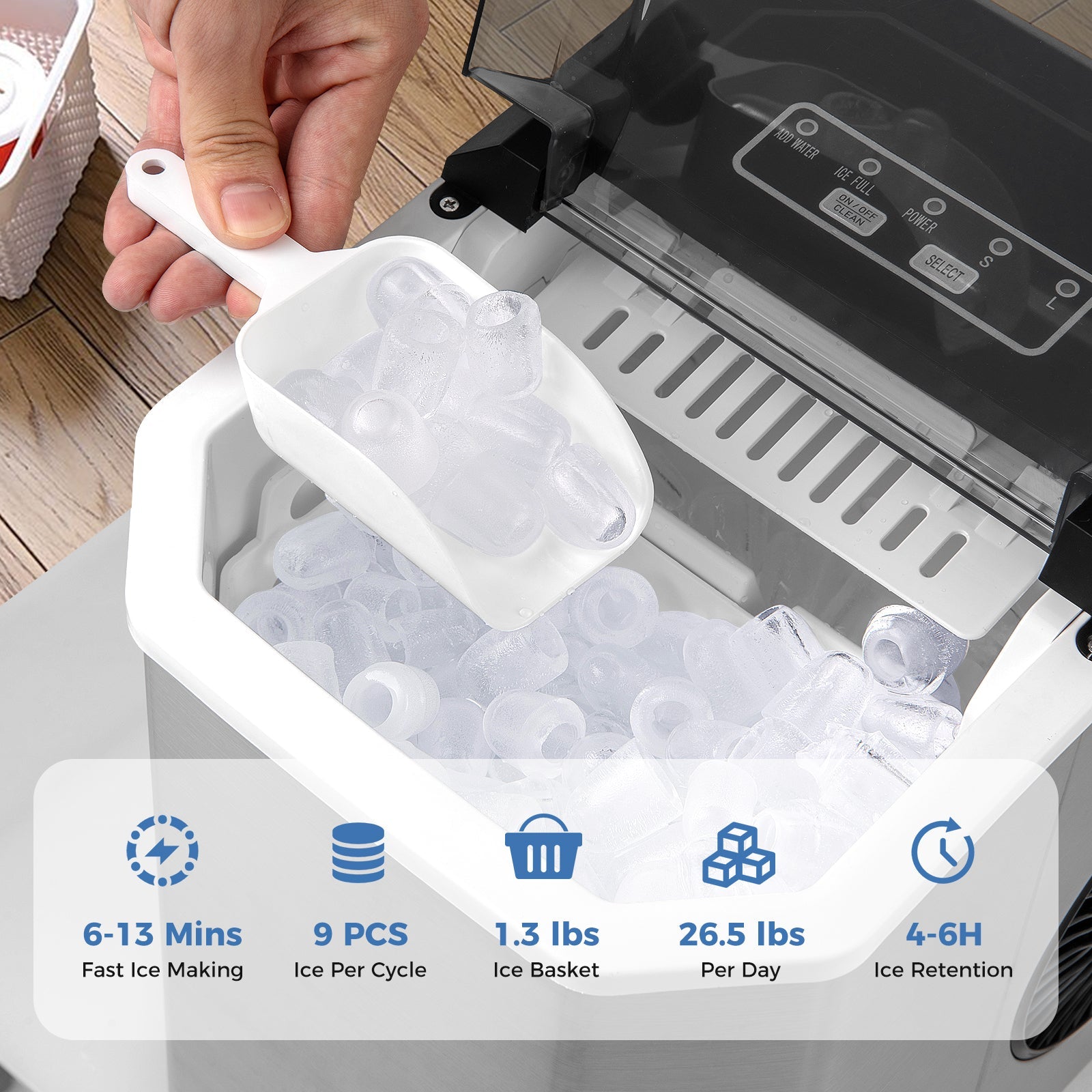 Ice Maker Countertop with Self-Cleaning -Silver