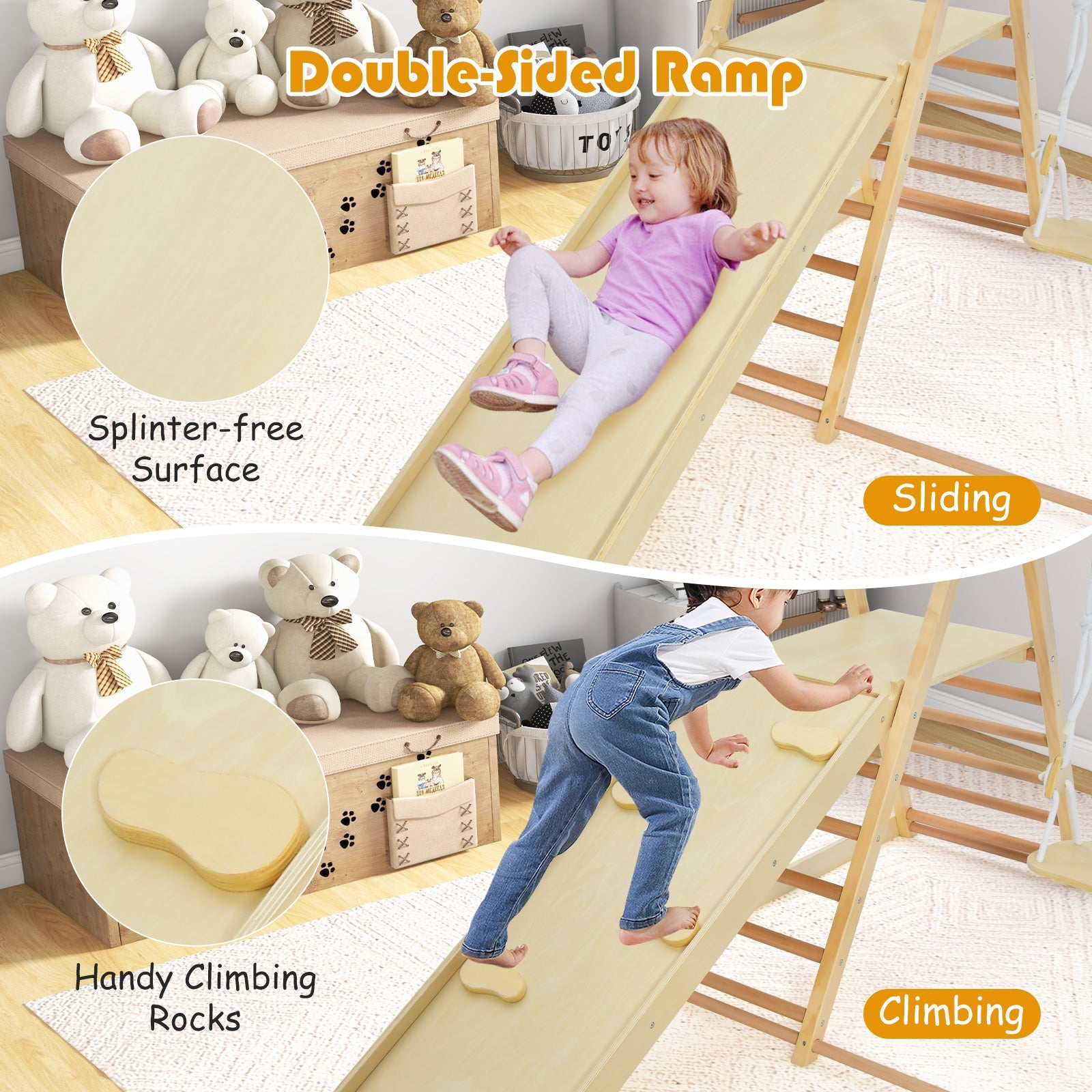 5-in-1 Indoor Jungle Gym Foldable Playset with Fun Slide and Adjustable Swing