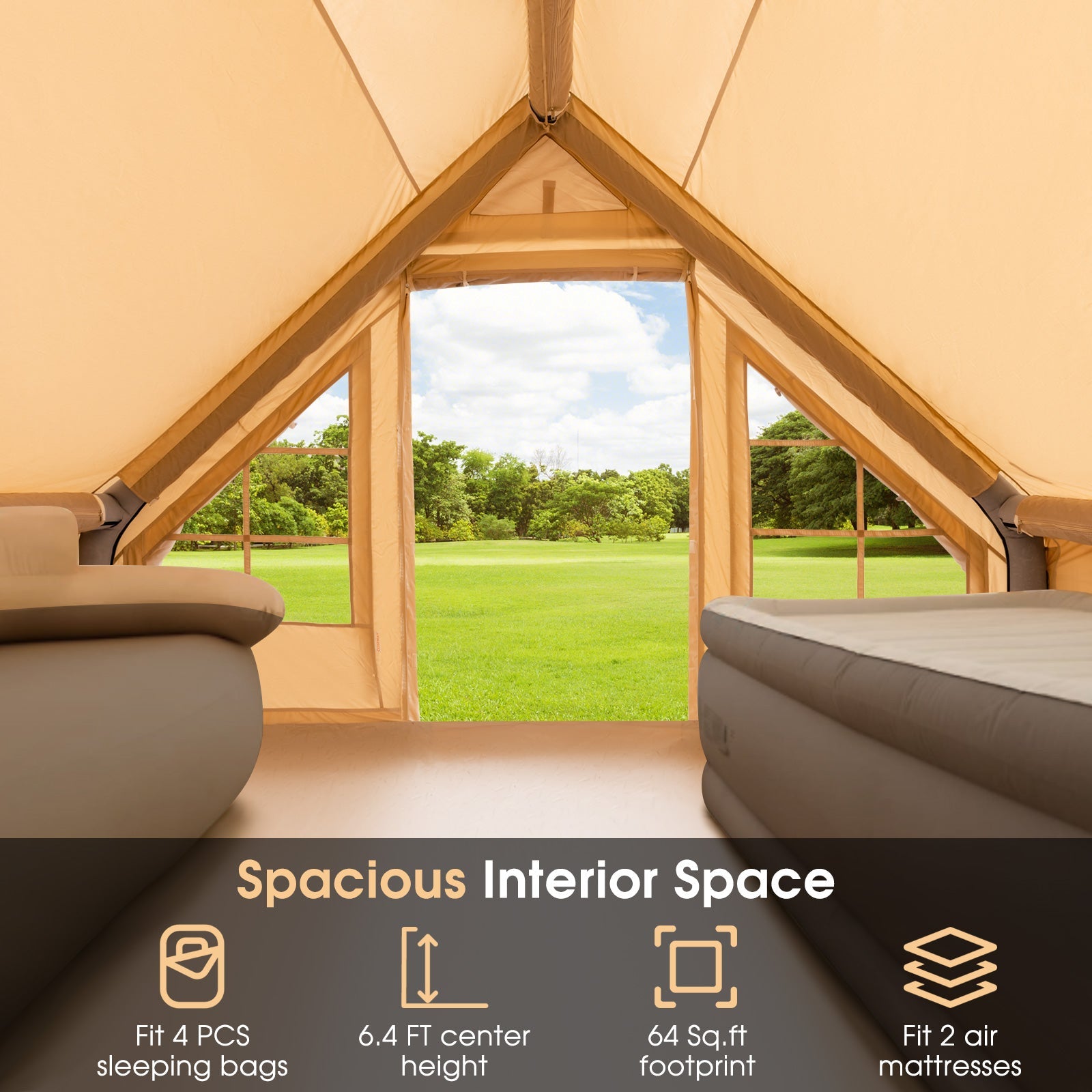 Inflatable Camping Tent 2/4/6 Pump-Beige