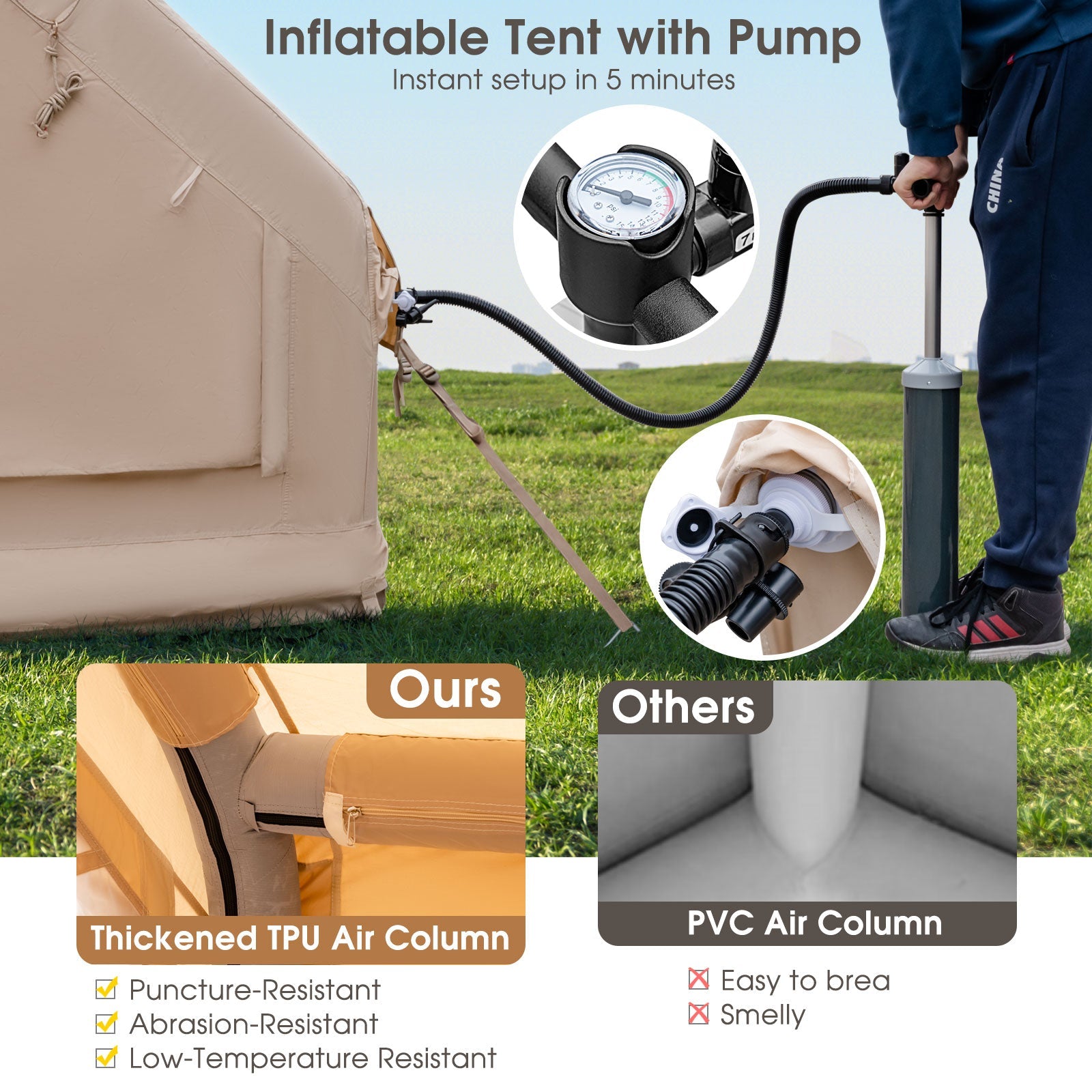 Inflatable Camping Tent 2/4/6 Pump-Beige