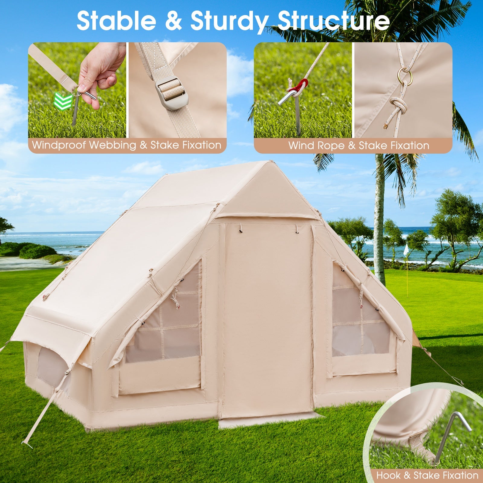 Inflatable Camping Tent 2/4/6 Pump-Beige