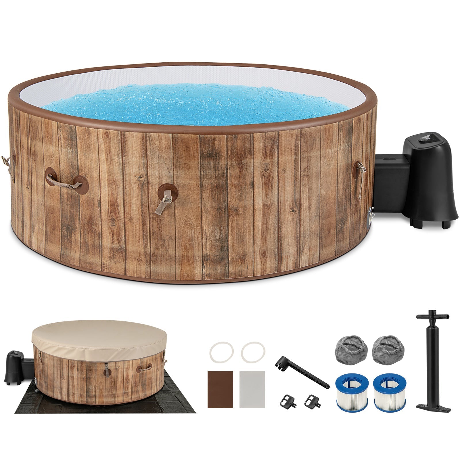 72 Inches Inflatable Hot Tub SPA with 120 Air Jets Electric Heater Pump -Coffee