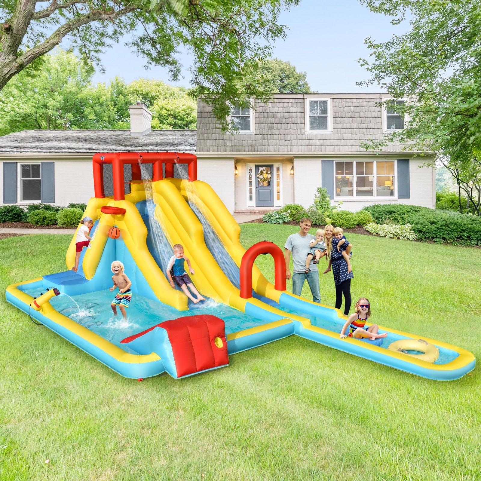Linensnthings.com 7-in-1 Inflatable Dual Slide Water Park Bounce House ...