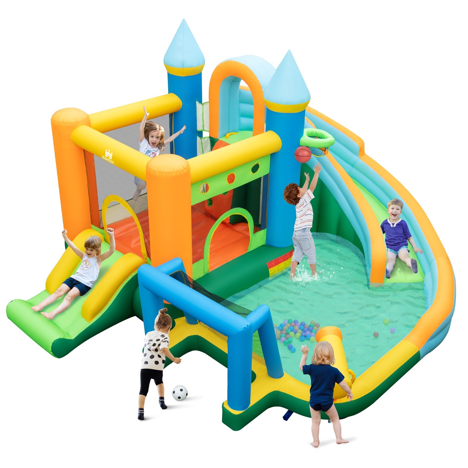 Inflatable Water Slide Blowup Bounce House with Dual Slides and Splash Pool