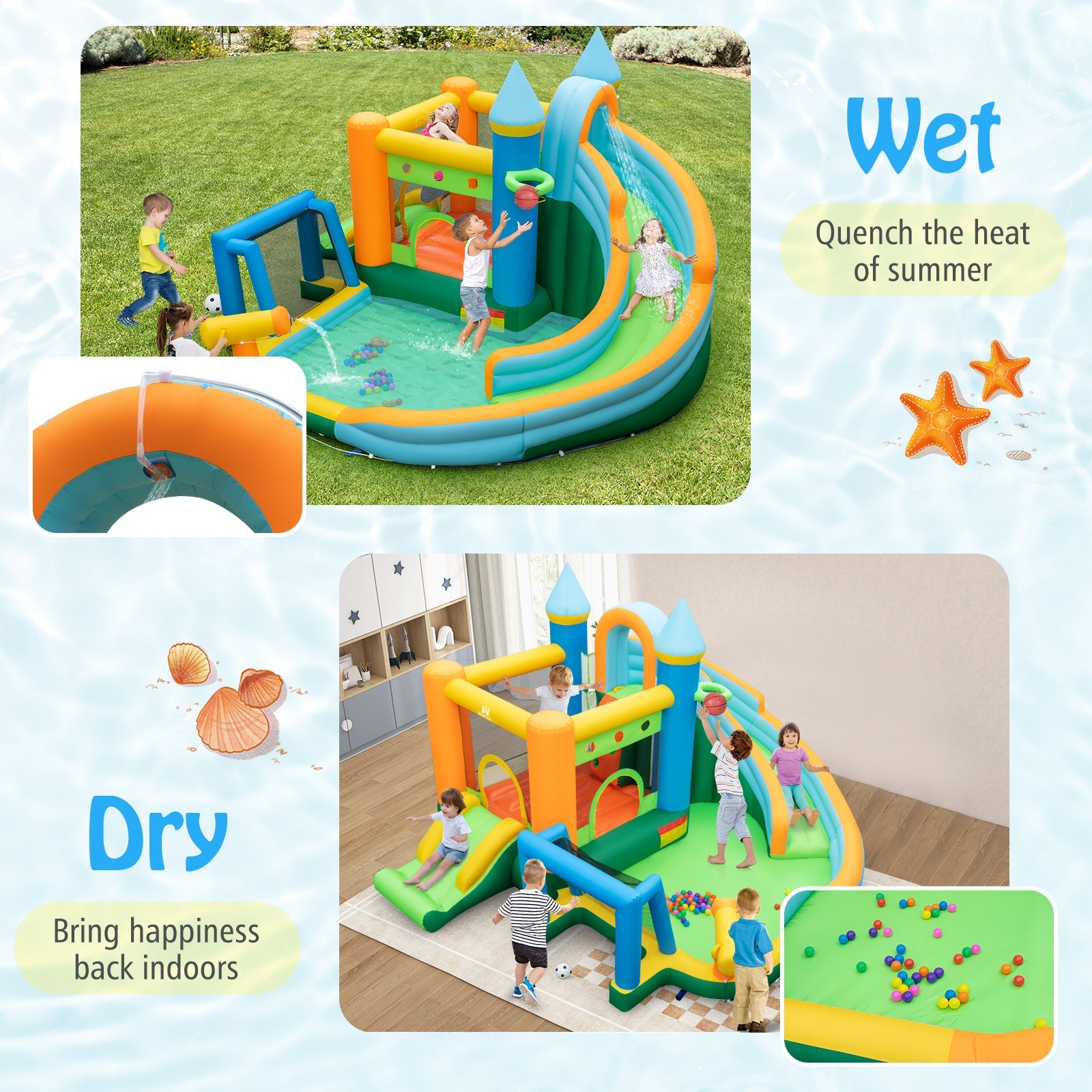 Inflatable Water Slide Blowup Bounce House with Dual Slides and Splash Pool