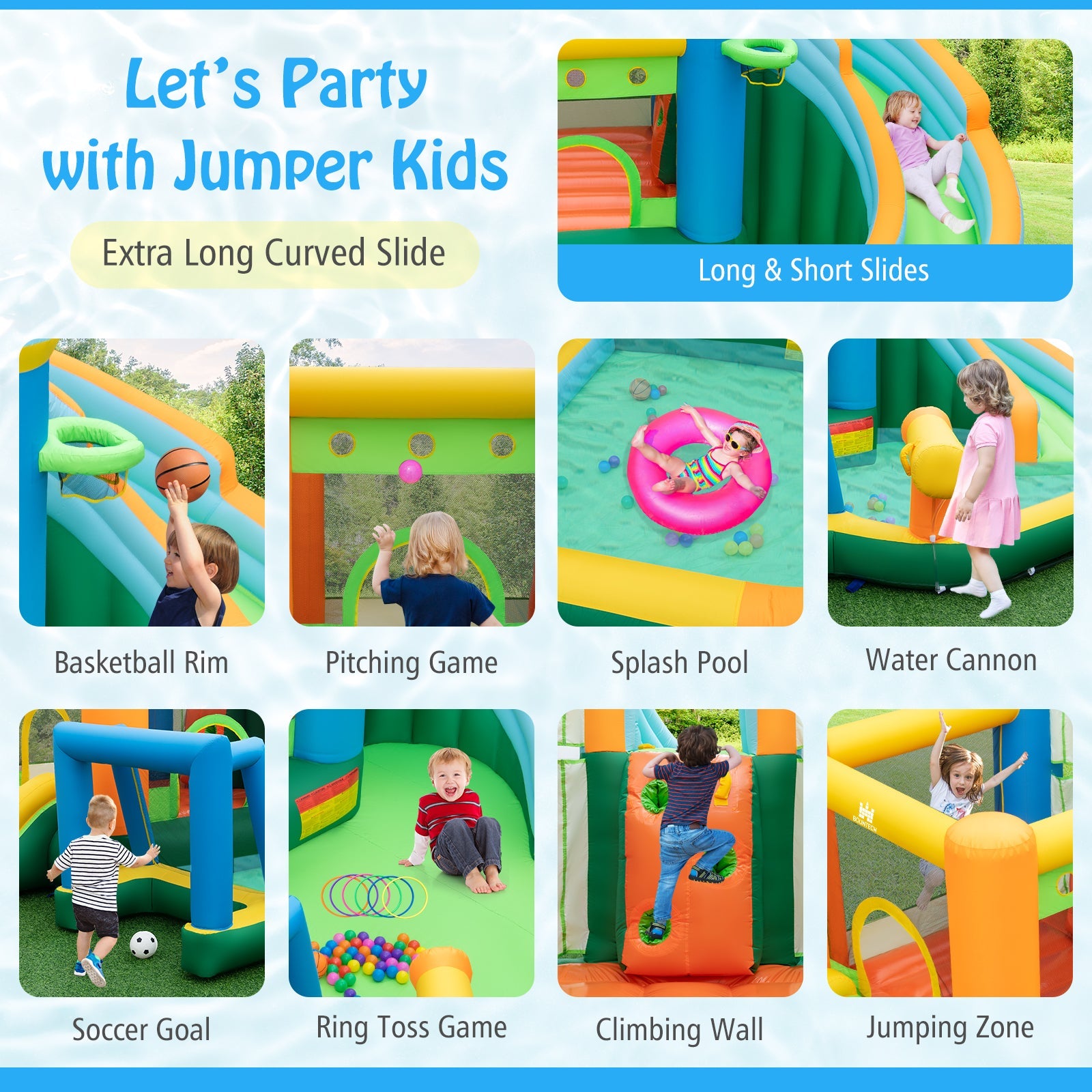 Inflatable Water Slide Blowup Bounce House with Dual Slides and Splash Pool