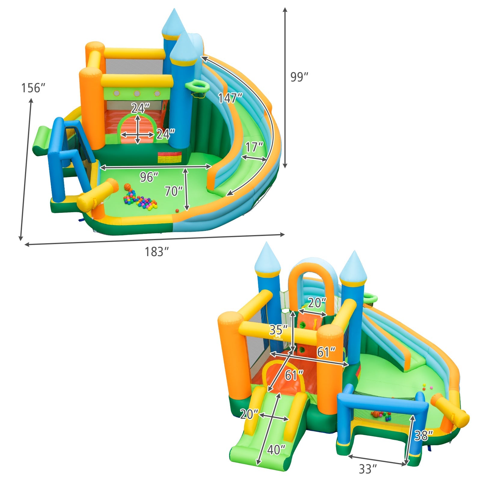 Inflatable Water Slide Blowup Bounce House with Dual Slides and Splash Pool